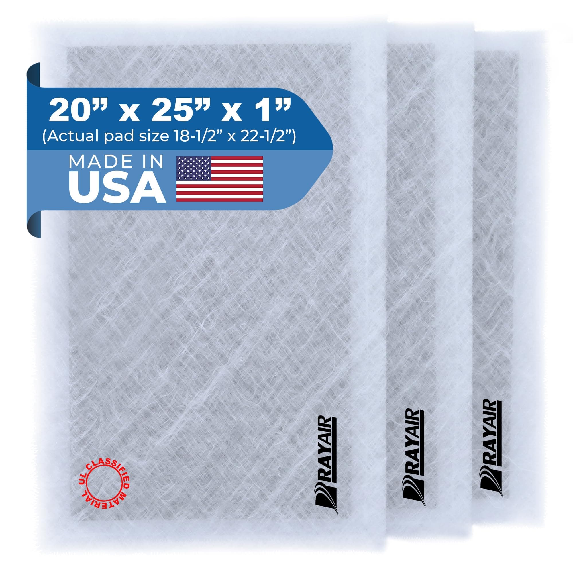 RayAir Supply 20x25 Replacement Filter Pads Compatible with Dynamic Air Cleaner 20X25 Refill (3 Pack) White, Made in USA