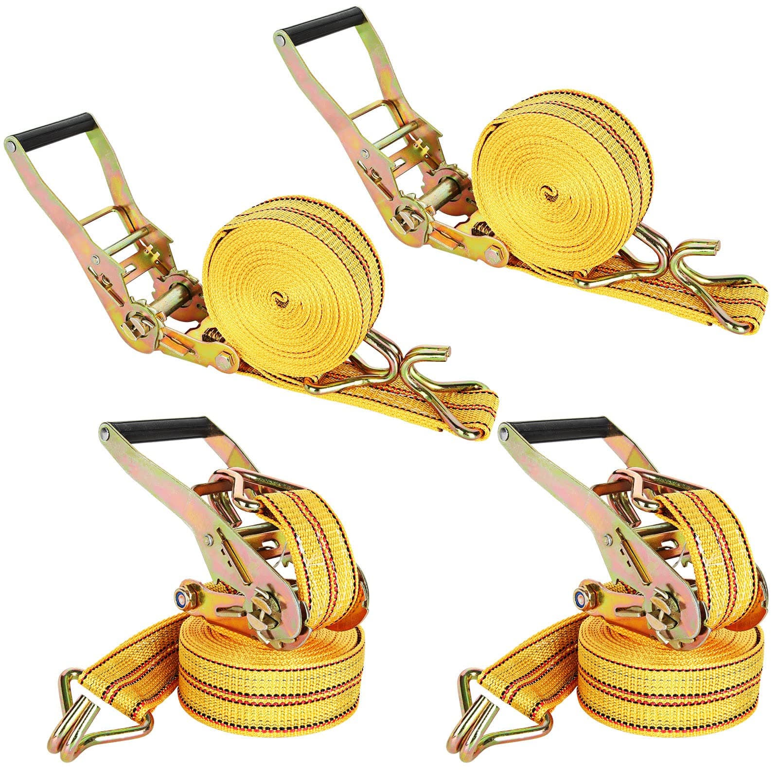 HUBun4 Pack Ratchet Tie Down Straps, 2" x 20 Feet, 8,000 lbs Break Strength, Heavy Duty Cargo Lashing Straps with Double J Hooks for Trucks, Trailers, and Moving