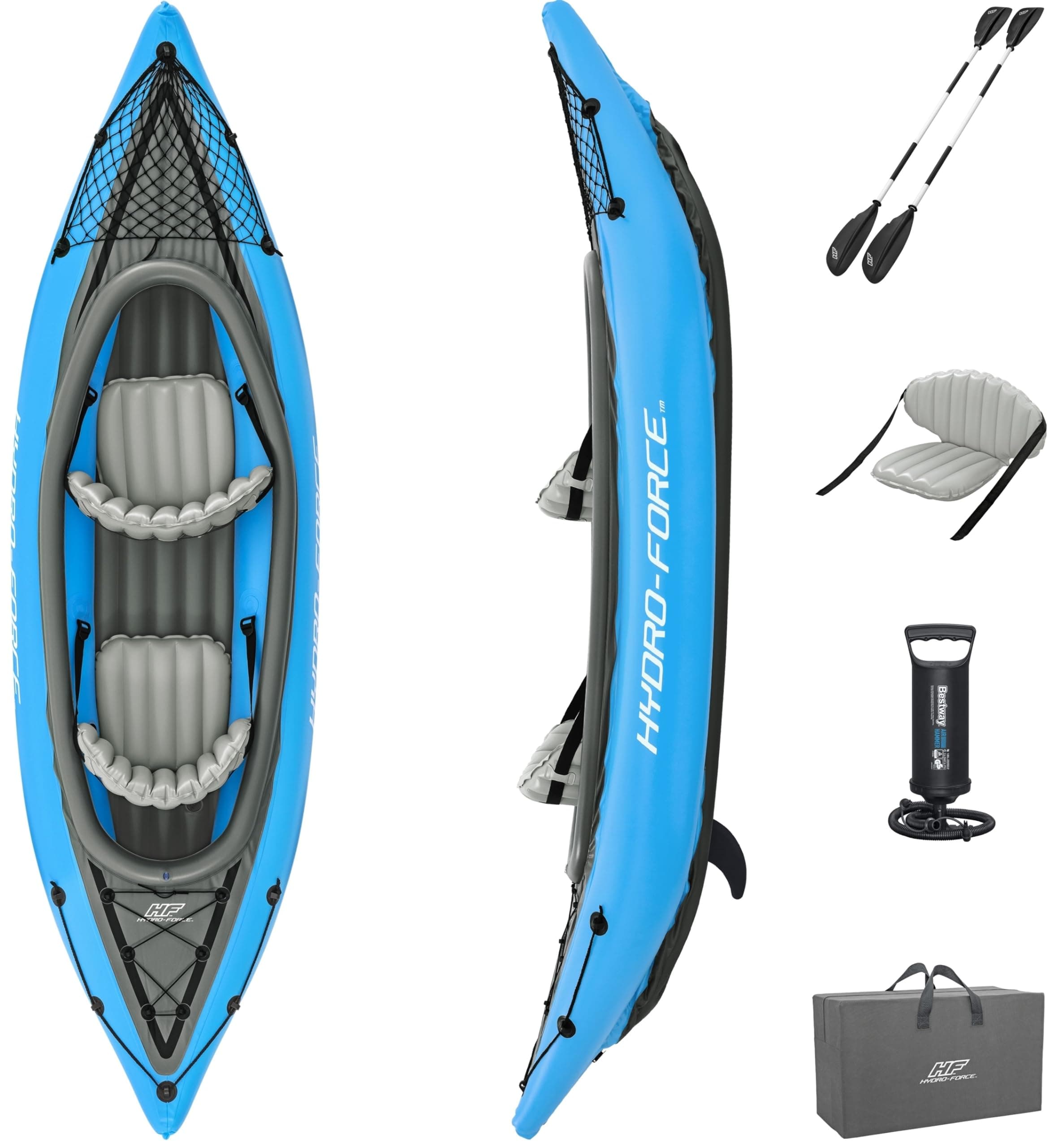 Hydro-Force 9'2" x 34" Ventura Elite X1 Inflatable Kayak Set | Fits 1 Adult | Includes Boat, Aluminum Paddle, Hand Pump, Fins, Seat, Gear Bag, Carry Bag, Repair Patch Kit