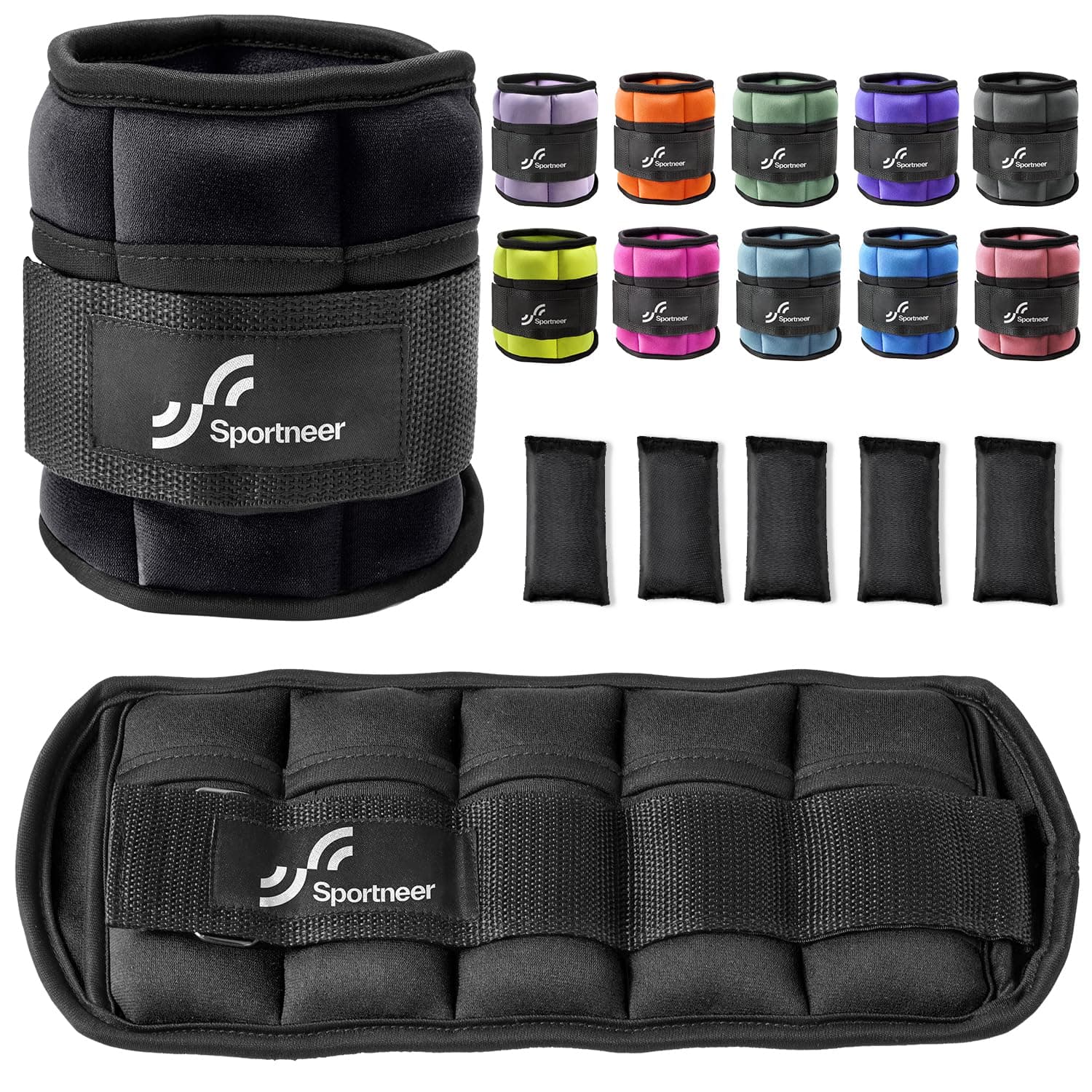 Sportneer Adjustable Ankle Weights Set - 1 Pair (2-10 lbs) Removable Sandbags for Women & Men, Comfortable Neoprene Leg Weights for Walking, Running, Pilates, Yoga, Home Workout & Physical Therapy