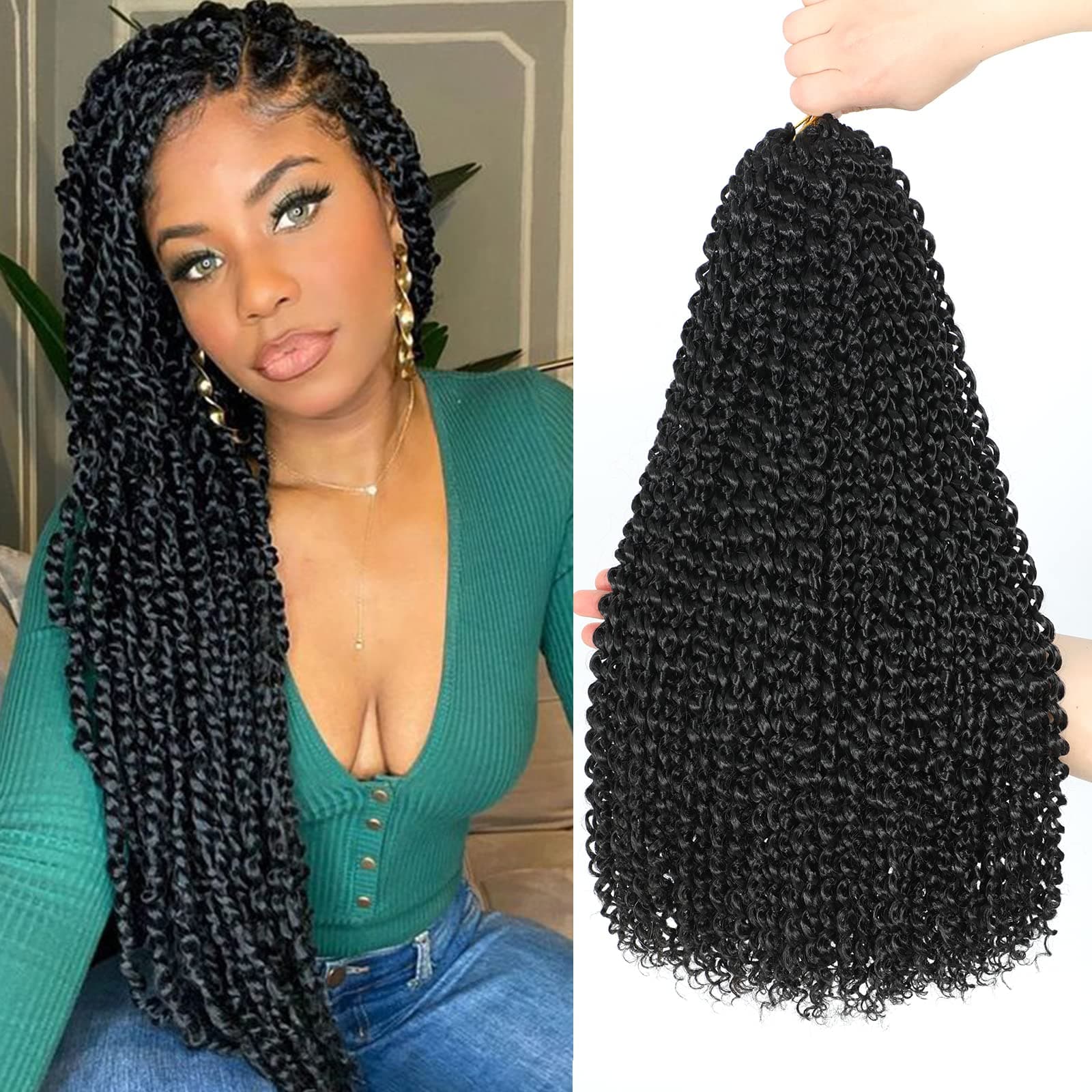 Dansama 6 Packs Passion Twist Hair Water Wave Braiding Hair for Butterfly Locs Crochet Braids Hair Extensions (18inch, #1B, Economy Pack)