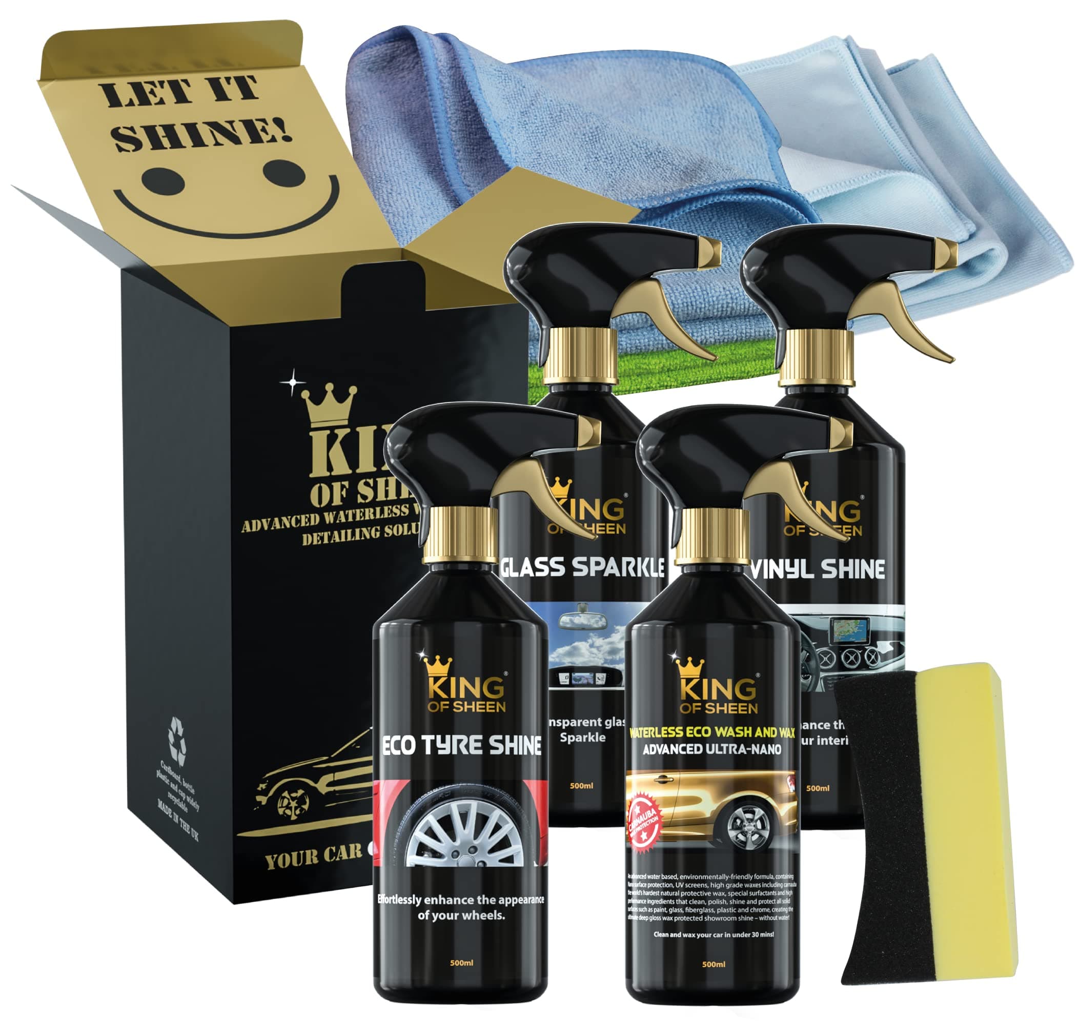 King of Sheen Waterless 8 Piece Car Cleaning Kit. Ideal Car Gift Set for the Car Enthusiast.. Let It Shine!!