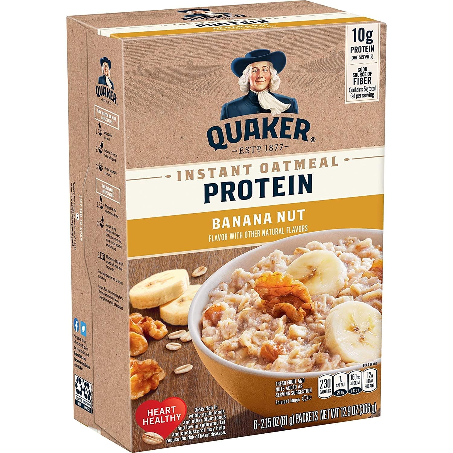 Instant Oatmeal Protein Banana Nut Flavor 6 Count, 12.9oz Box (Pack of 2)