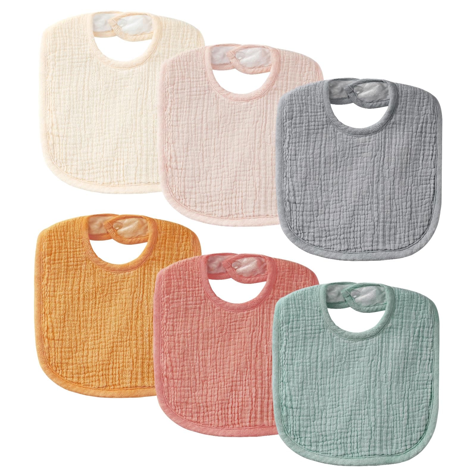 6-Pack Muslin Baby Bibs for Unisex Boys Girls, Cotton Baby Drool Bibs, Drooling and Teething Bibs for Infant