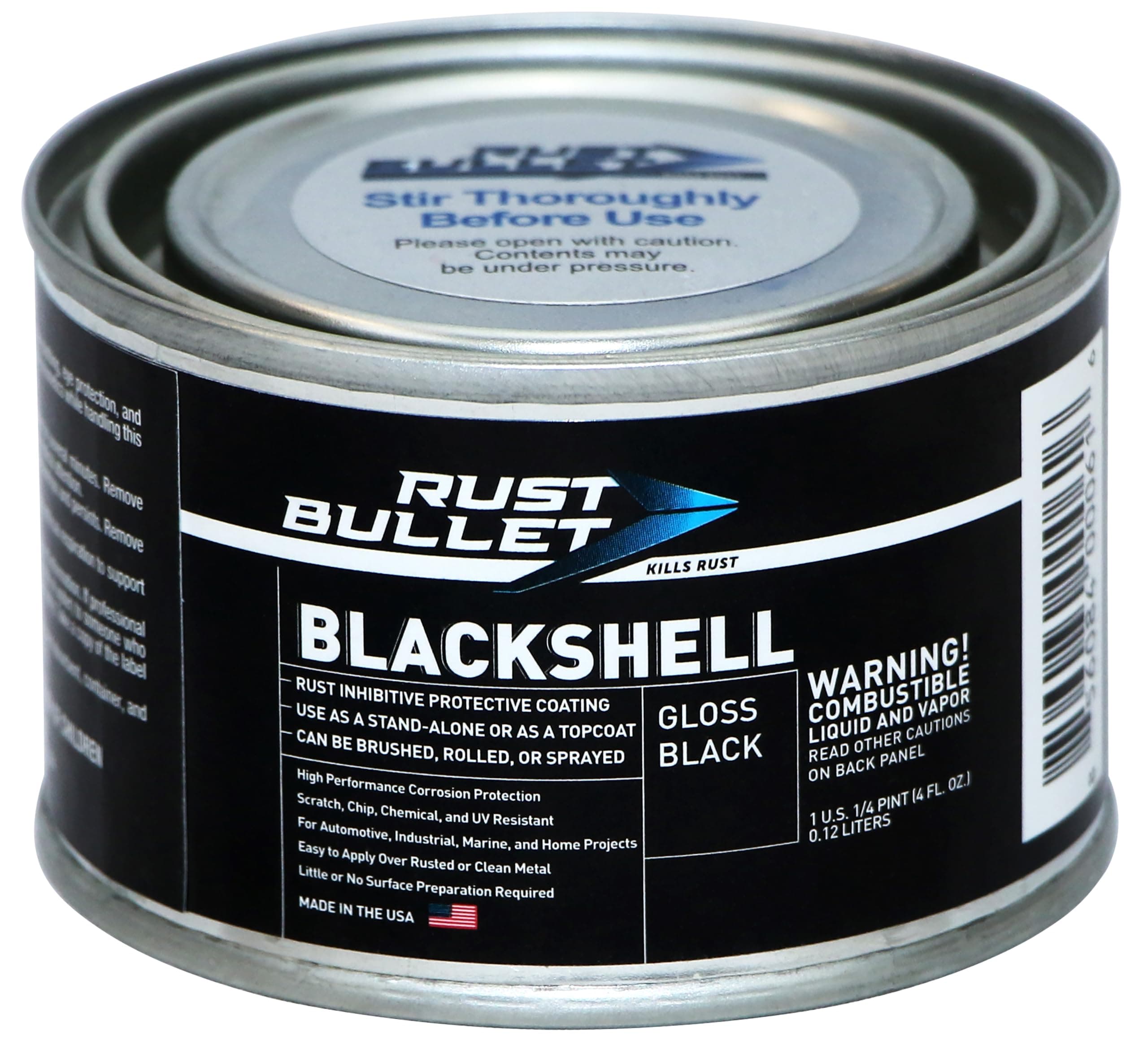 BSQP BlackShell Rust Preventative and Protective Coating Paint, 1/4 Pint Metal Can, Gloss Black