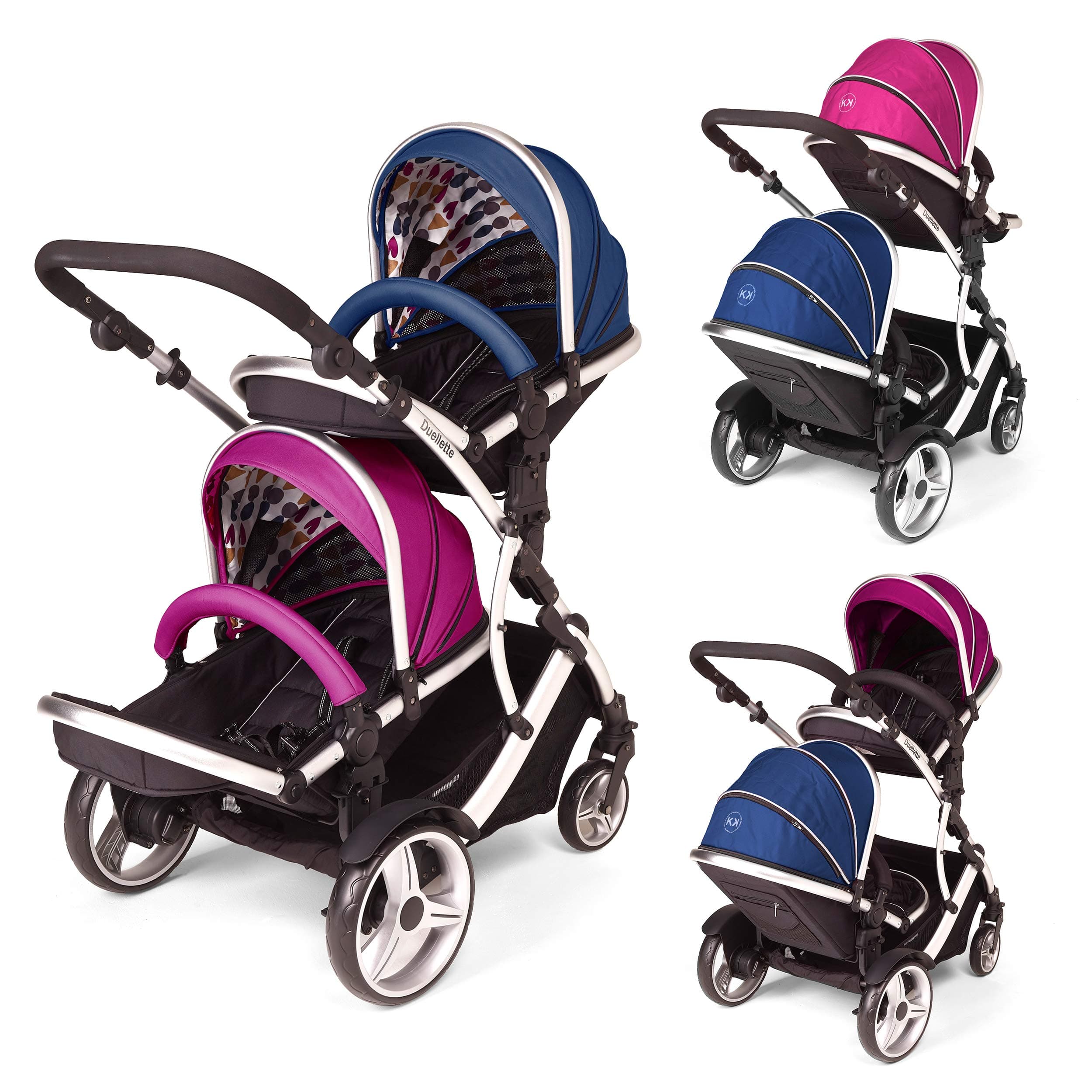 Kids Kargo Hybrid Pram Double Pushchair (Raspberry and Blueberry)