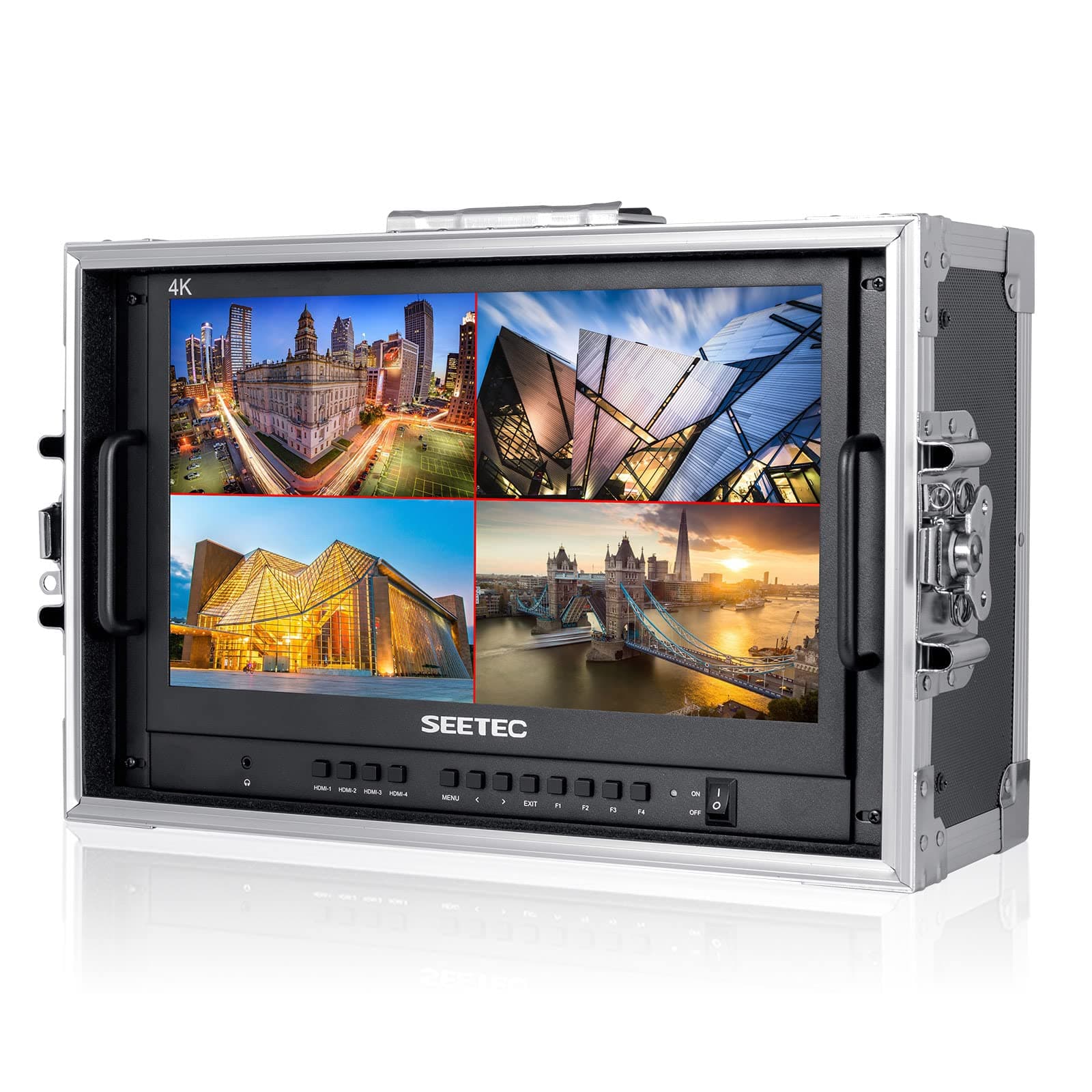 SEETEC ATEM156-CO 15.6 Inch Live Streaming Carry-on Broadcast Director Monitor with 4 HDMI Input Output Quad Split Display for ATEM Mini Video Switcher Mixer Pro Studio Television Production