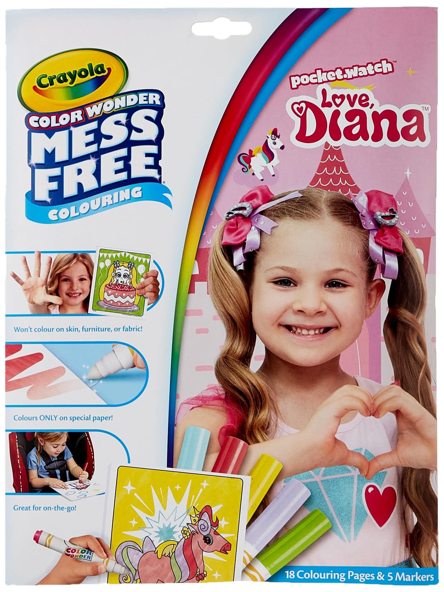 CRAYOLA Colour Wonder Love Diana, Mess Free Colouring Pages With 5 Markers Included, 23 Piece Set