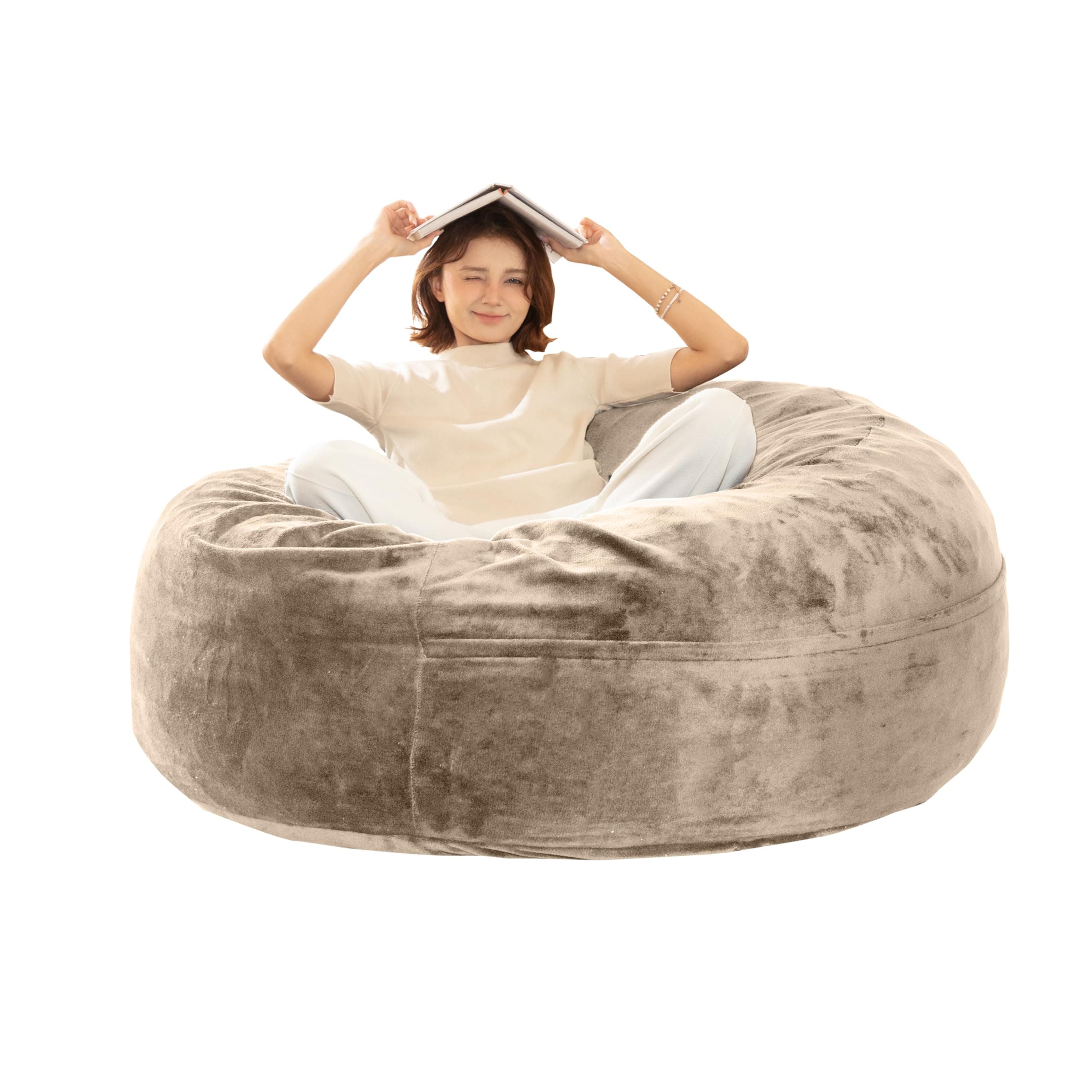 Bean Bag Chair for Adults, Floor Bean Bags Offers Ample Space for Adults,Memory Foam Giant Bean Bags,Lounger Versatile Design Suits Any Room,Movie Nights,Reading(Apricot,5FT)