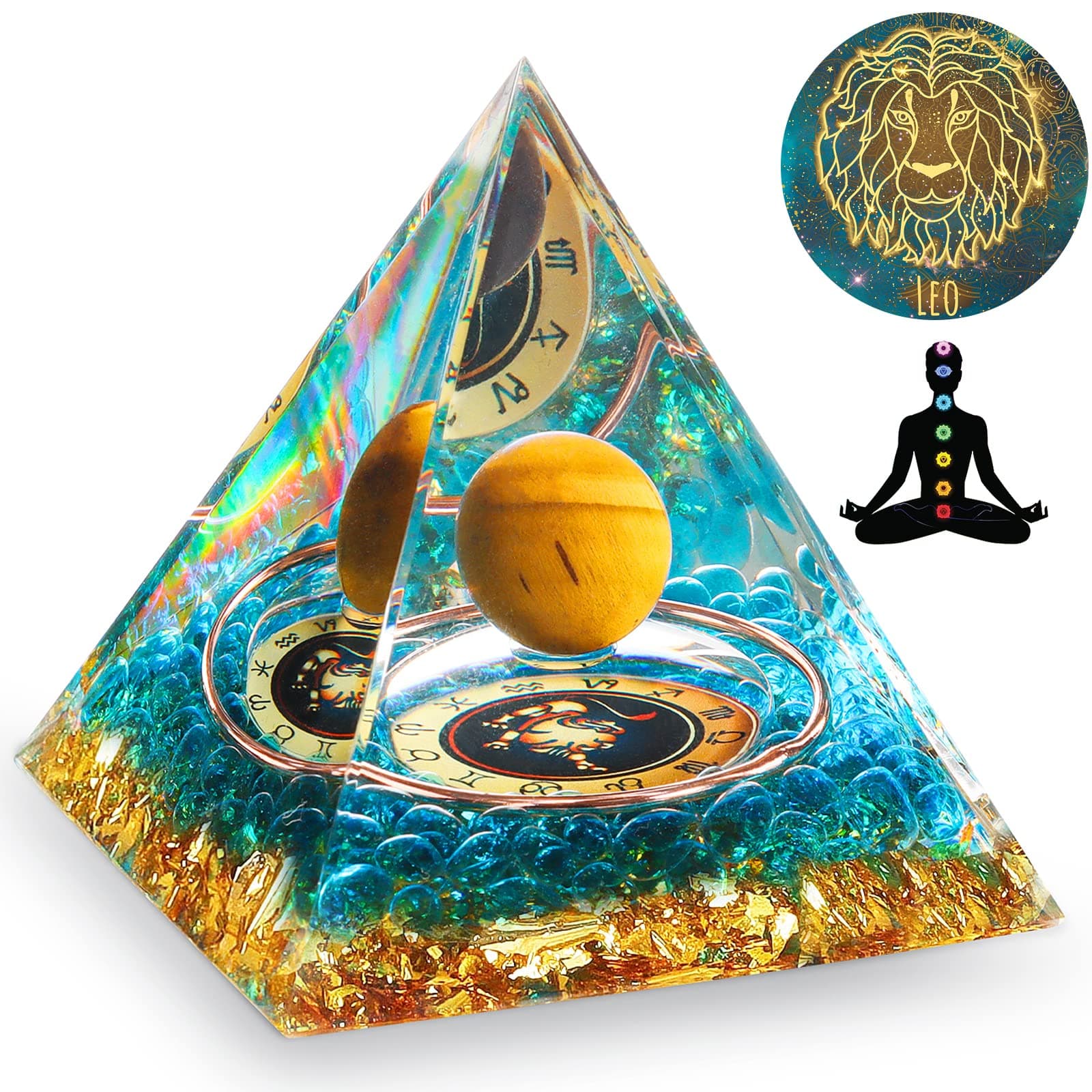 HuiJuKeJi Healing Crystals Leo Orgonit Pyramid Constellation Gifts - 12 Companion Birthstone & Tiger Eye Stone Crystal Pyramid for Astrology Energy Healing Reiki Chakra Stone 6cm -Leo