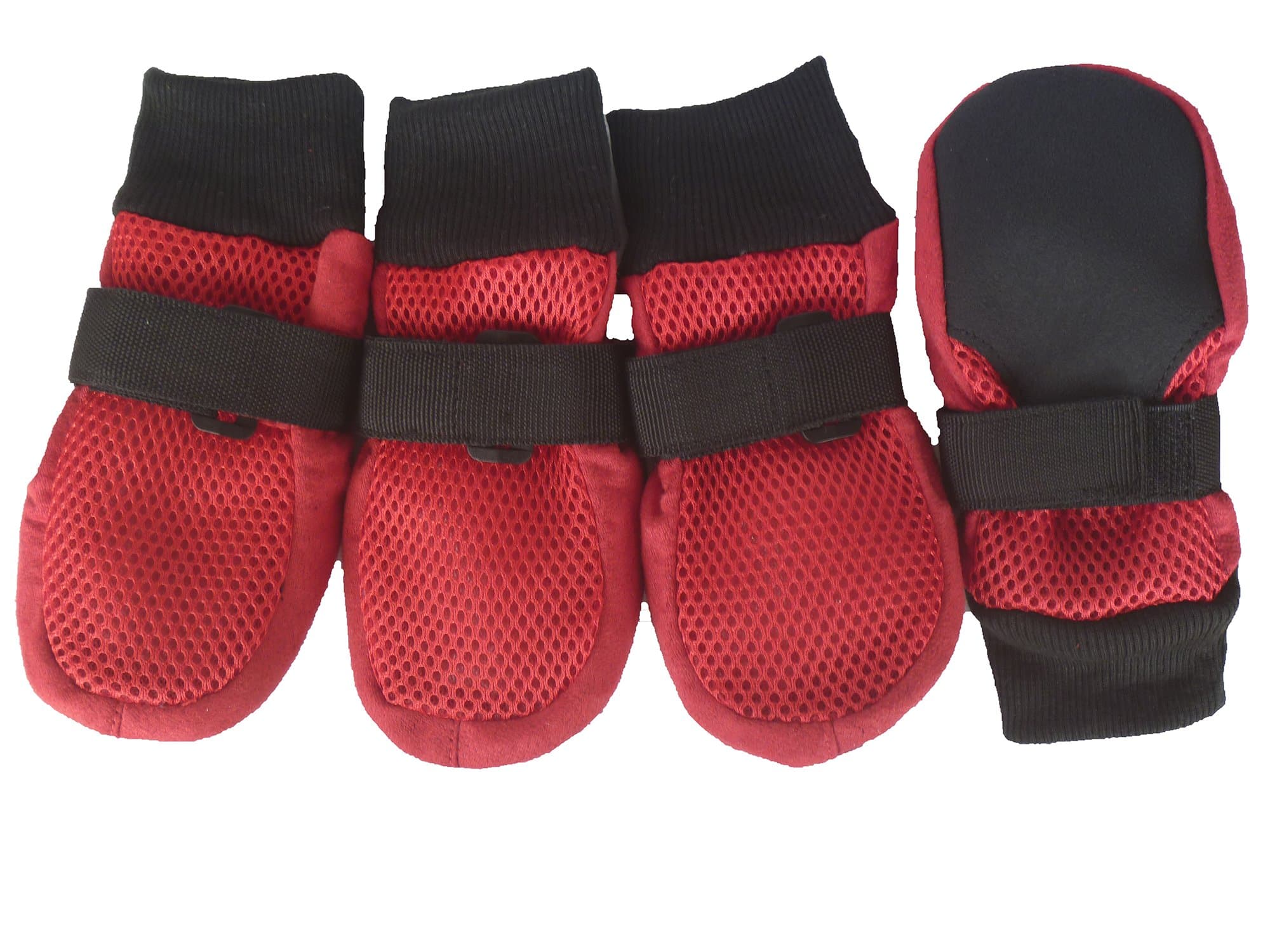 Summer Dog Simple Soft Sole Nonslip Mesh Boots, Breathable, Flexible and Cool, For Dog Daily Walks or Stroll, Set of 4, Red Color, Size Large - Inner Width 2.83 Inch