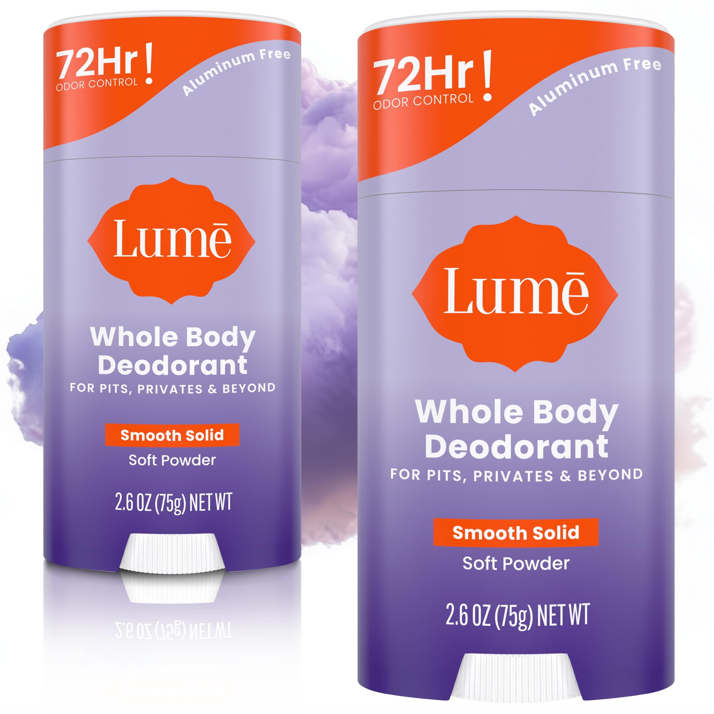 Full Body Deodorant - Soft Solid Bar - 72 Hour Odor Control - Aluminium-Free, Bicarbonate Free and Skin Safe - 2.6oz (Pack of 2) (Soft Powder)