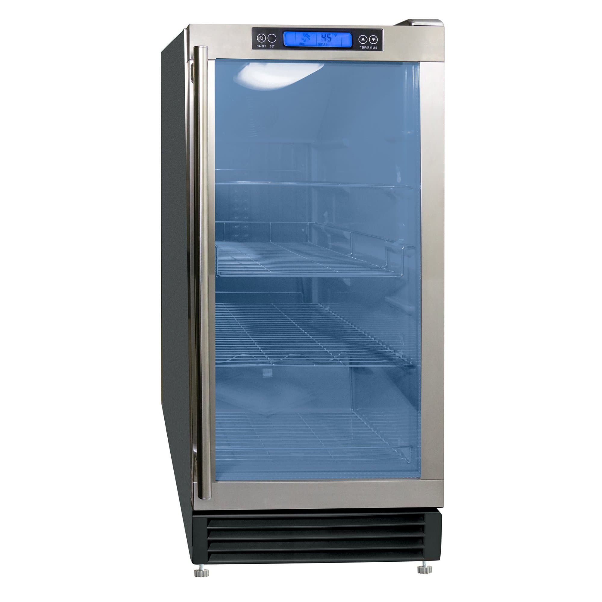 Maxx Ice Indoor Built-In Glass Door Beverage Refrigerator Cooler Center with Internal LED and Digital Controller, Black