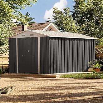 8 x 12 FT Metal Storage Shed for Outdoor, Steel Yard Shed with Design of Lockable Doors, Utility and Tool Storage for Garden, Backyard, Patio, Outside Use, Grey