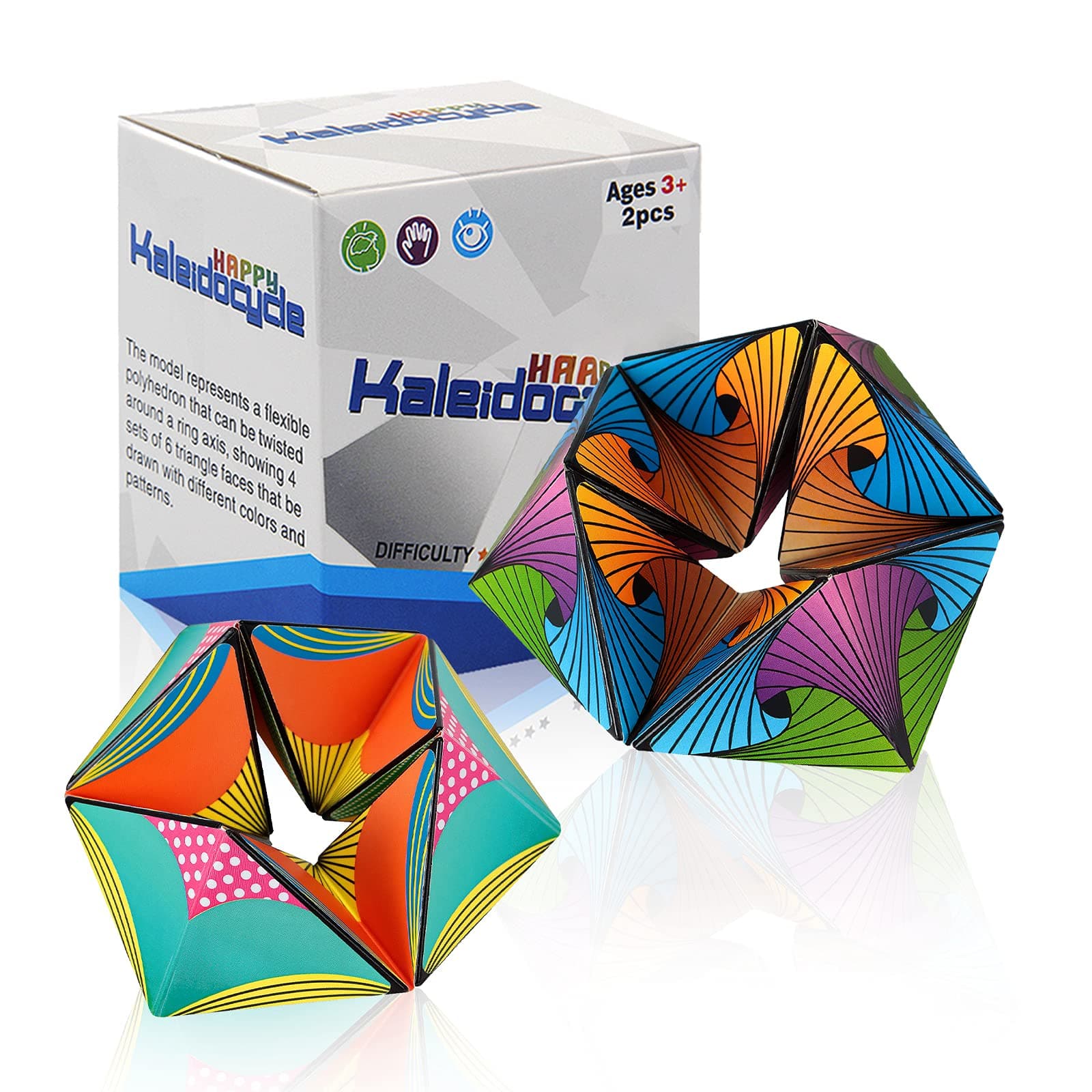 Euclidean Cube Flips Magic Cube for Kids - 2 Pieces Infinity Flips Rubiks Cubes Kaleidocycle Fidget Toy for Adults to Stay Calm & Focused - Tear-Resistant Desk Manipulative Puzzle Gadget (Ages 3+)