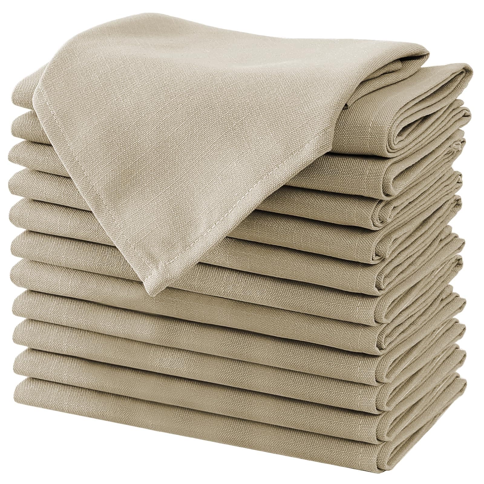 H.VERSAILTEX Cloth Napkins Set of 12 (18" X 18") Linen Textured Dinner Napkins Waterproof Extra Soft Thick Durable Reusable Napkins with Hemmed Edges for Dinners, Weddings and Everyday Use, Taupe