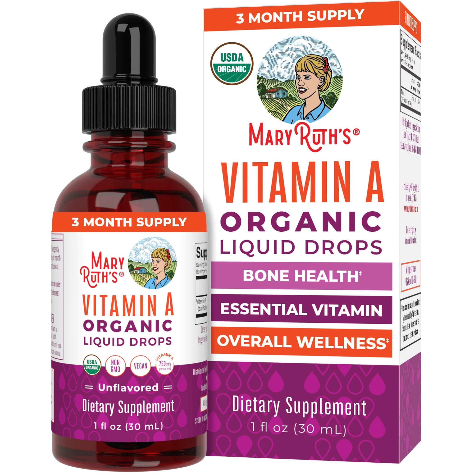 USDA Vitamin A Liquid Drops | 3 Month Supply | Immune Support, Eye Health, Skin Health for Ages 14+ | 750mcg per Serving | Sugar Free | Vegan | Non-GMO | Gluten Free | 1oz
