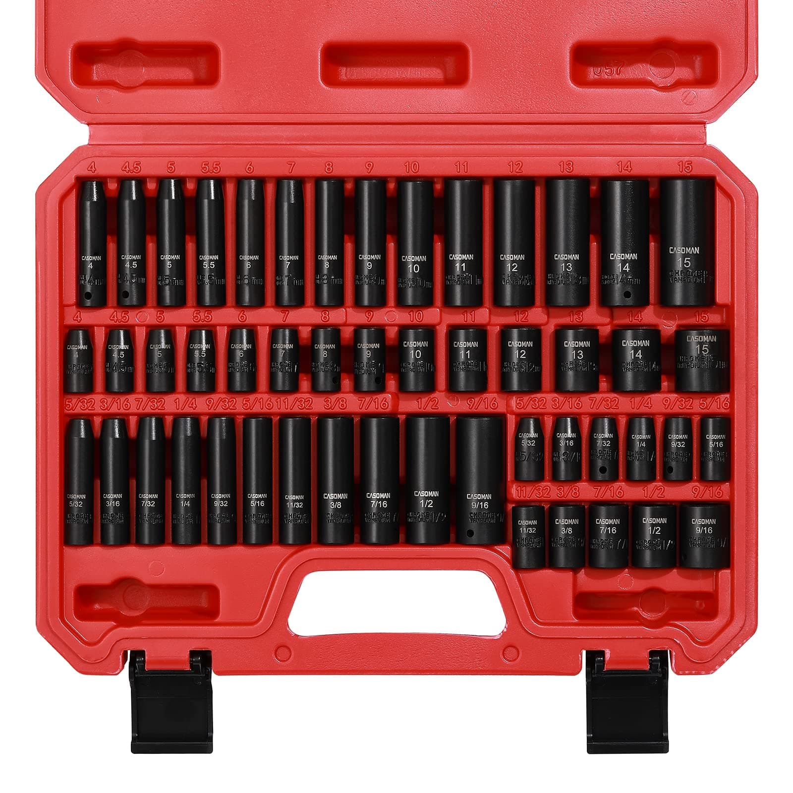 CASOMAN 1/4 Inch Drive Master Impact Socket Set, 50-Piece, SAE/Metric, 5/32 I...