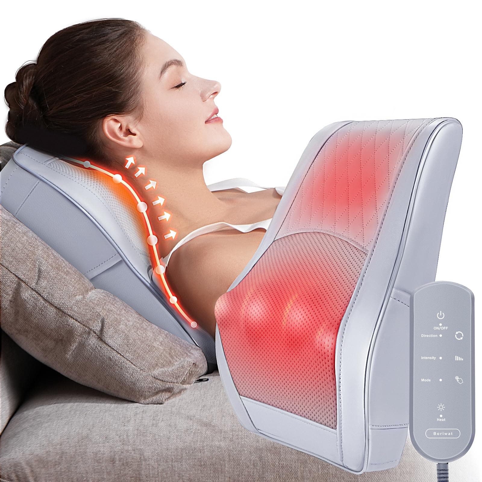 Boriwat Neck and Shoulder Massager with Heat, Shiatsu Massage Pillow for Neck, Back, Shoulder, Legs, Foot, Body Stress Relief, at Home, Office, Car, Gift for Mom & Dad