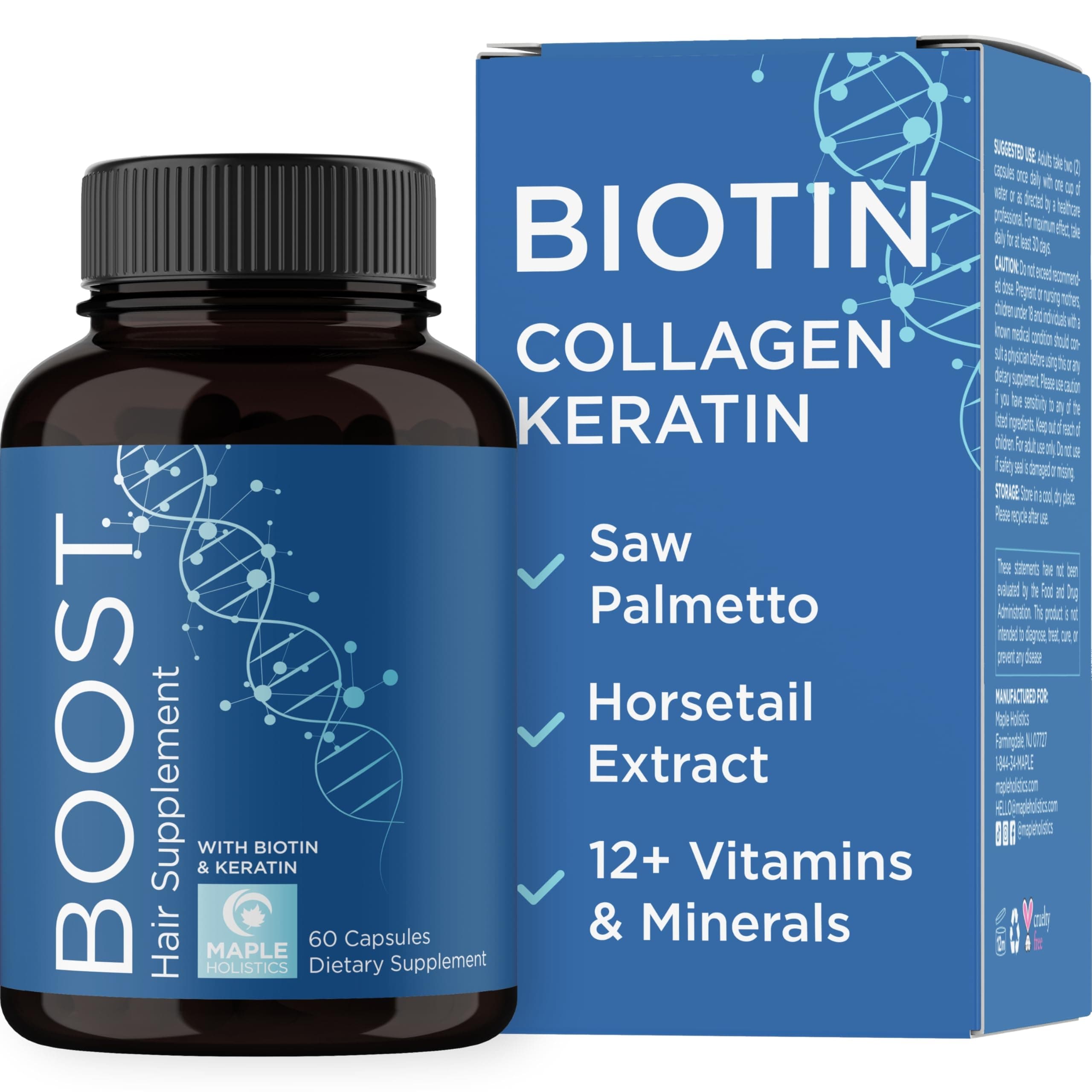 Biotin and Collagen Supplement Hair Growth Complex - Thicker Fuller Hair Supplement with Biotin 10000mcg Saw Palmetto Keratin Horsetail and More DHT Blocker Hair Growth Vitamins for Women & Men