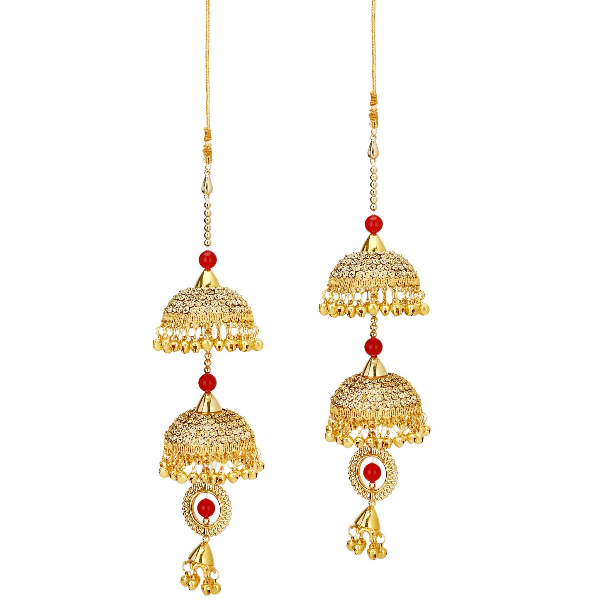 Sanjog Golden Jhumki and Red Stone Kaleera Kalira Set for Women Bridal-Pack of 2