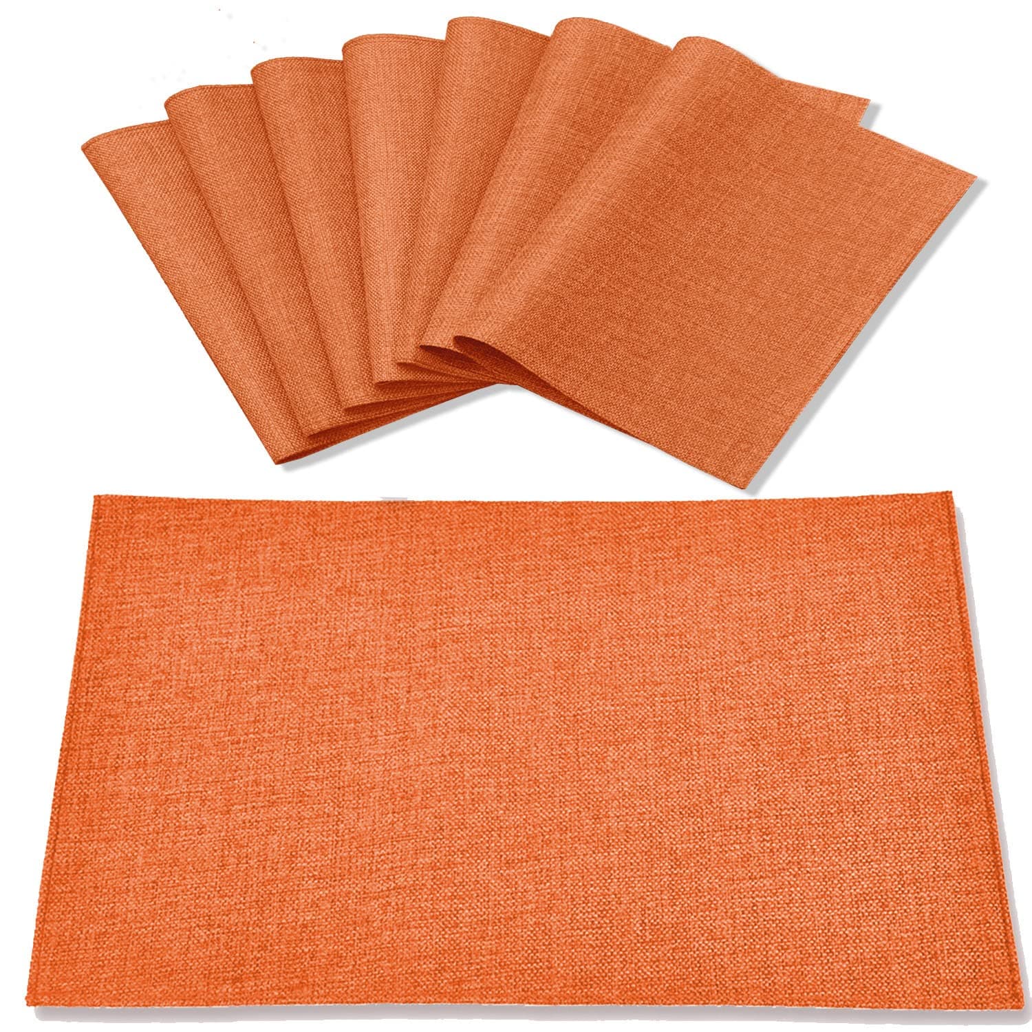 Rinpon Linen Placemats Set of 8, Machine Washable, Heat Resistant, Wrinkle Free, Thick Polyester Kitchen Place Mats for Dining Table (Orange)