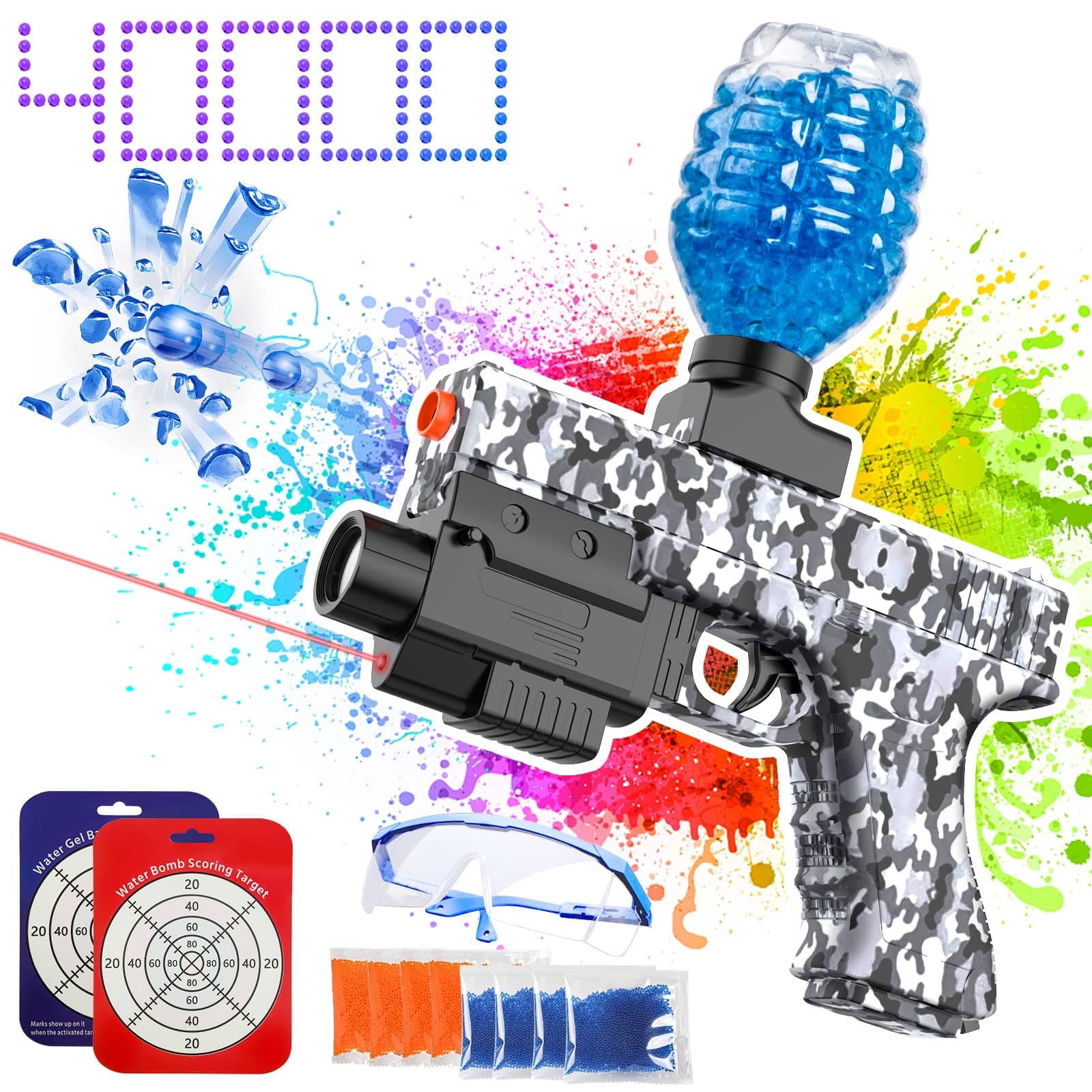 Vasvarn Gel Ball Blaster Pistol for Orbeez,Automatic Splatter Ball Gun with Goggles and 40000 Gel Beads,160 FPS 70 Feet Shooting Range Splat Orby Gun,Outdoor Games Cool Toys for Boys and Girls Gifts