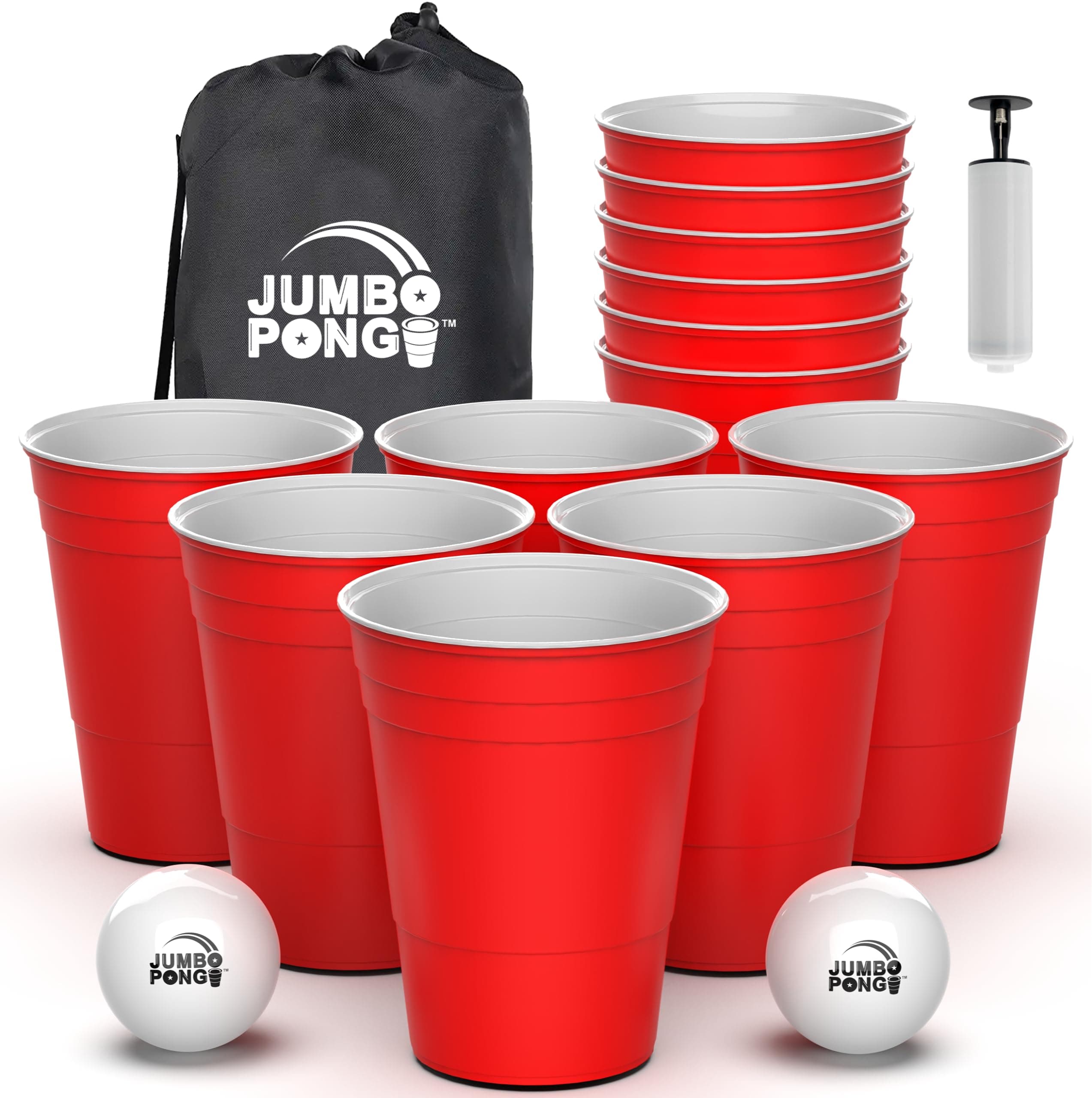 Jumbo PongGiant Yard Pong Game for Outdoor Lawn, Beach, Camping, Tailgating or Backyard - Durable Giant Cups with Indoor/Outdoor Ball and Pump Included, 6 Years and Older