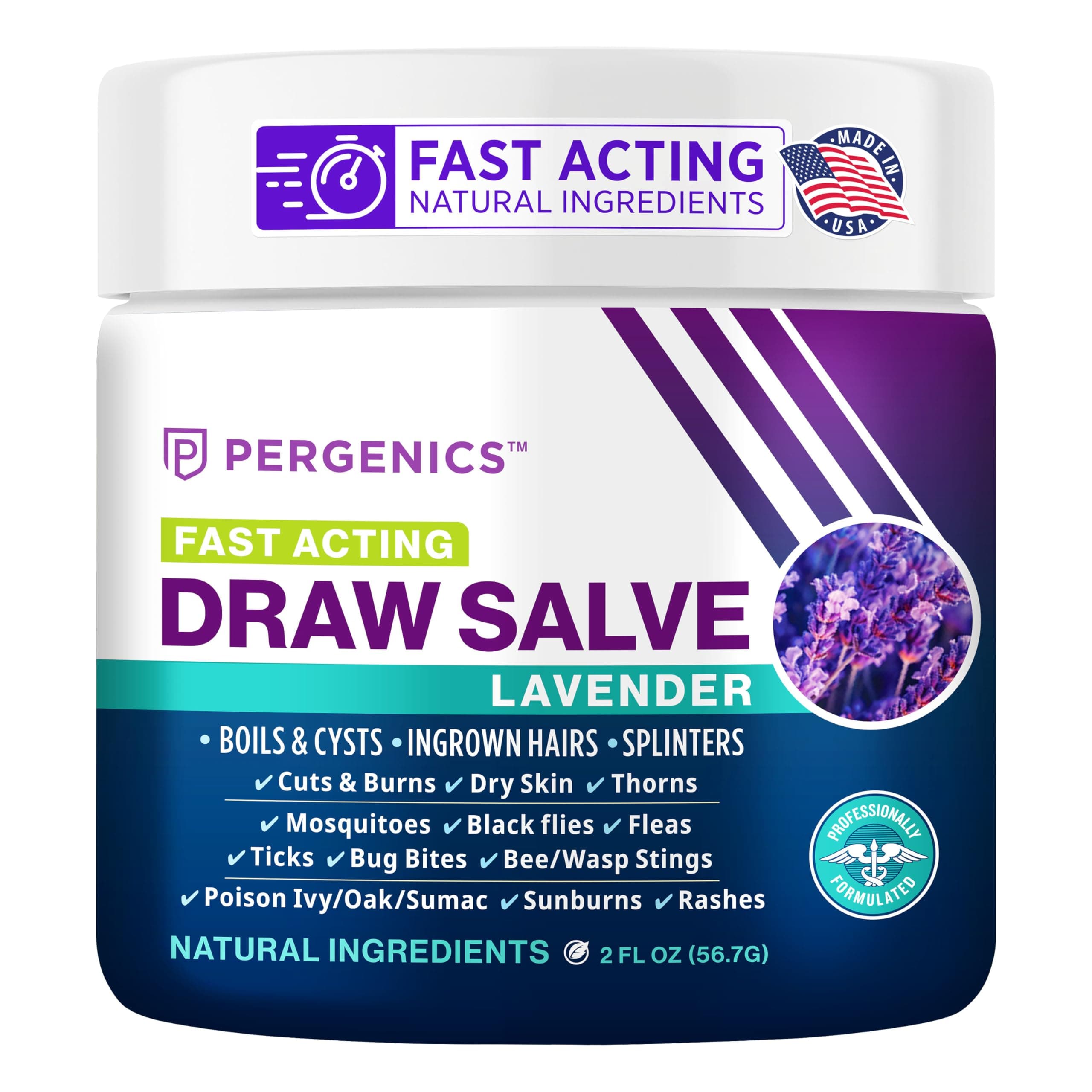 Pergenics Drawing Salve Ointment with Natural Lavender Herbal Extract for ingrown Hair, Boil & Cyst, Splinter Remover, Bug and Spider Bites, bee Sting, Mosquito bite Itch, Poison Ivy, 2 oz (1 Pack)