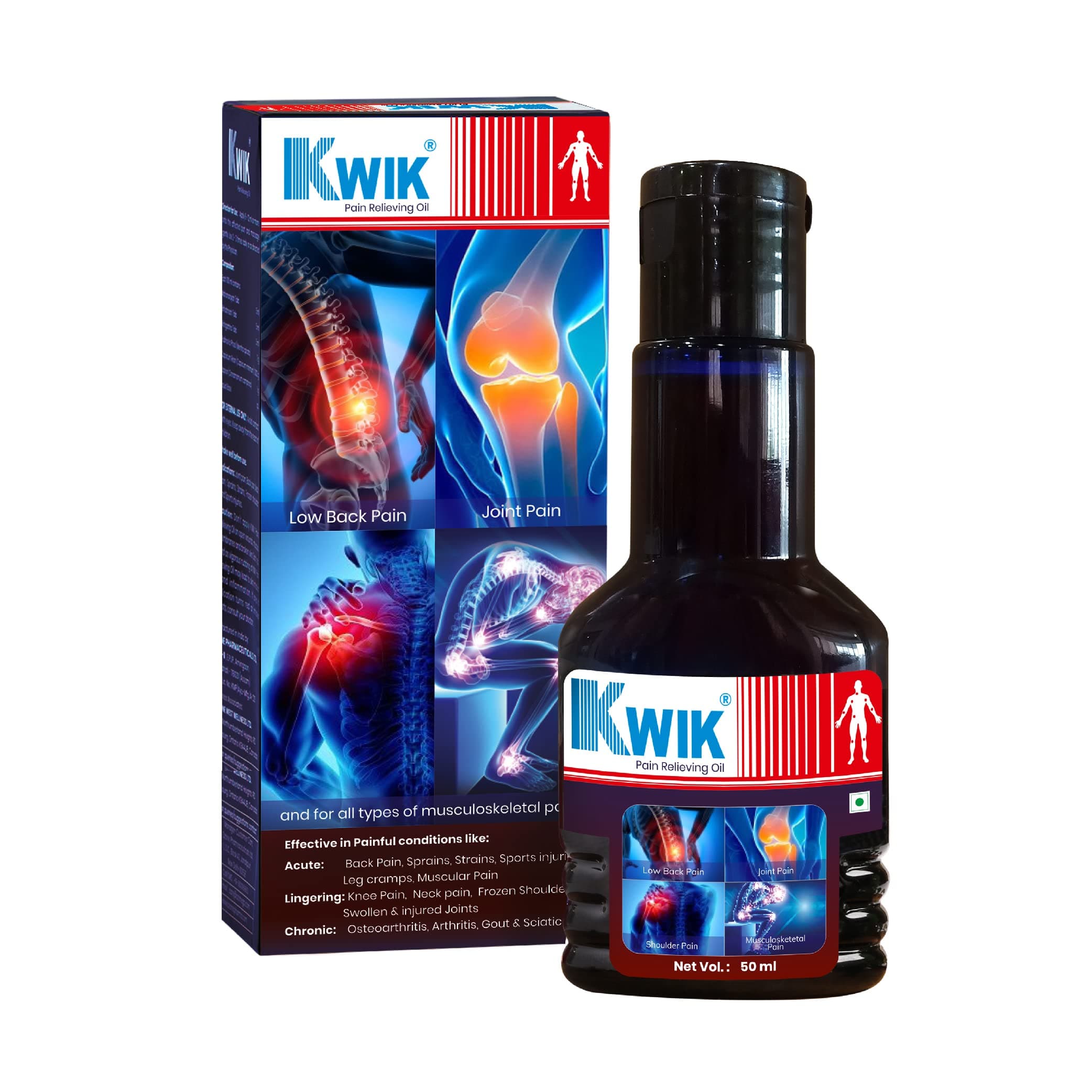 OZONE KWIK Pain Relief Oil with Cinnamomum & Mahanarayan Oil | Ayurvedic Pain Relief Oil | For Joint, Back, Knee, Shoulder & Muscle pain | 50ml (Pack of 1)