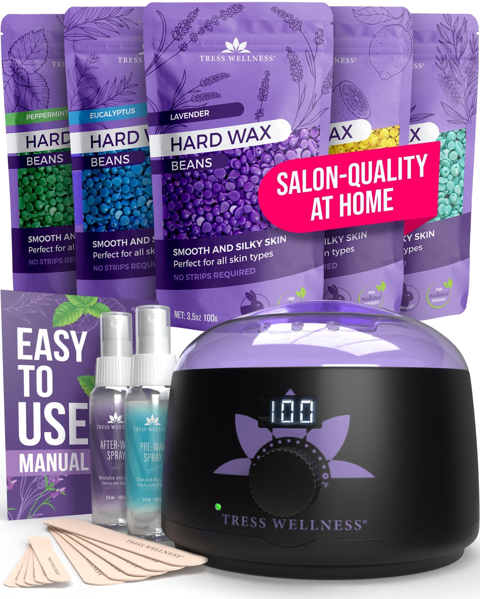 Wax Machine Hair Removal Kit - Waxing Kit - Easy to use - Digital Display - For Sensitive skin - Hard Wax Beads for Wax Pot - Wax Warmer - Waxing Kits Professional Full kit with Waxing Beads