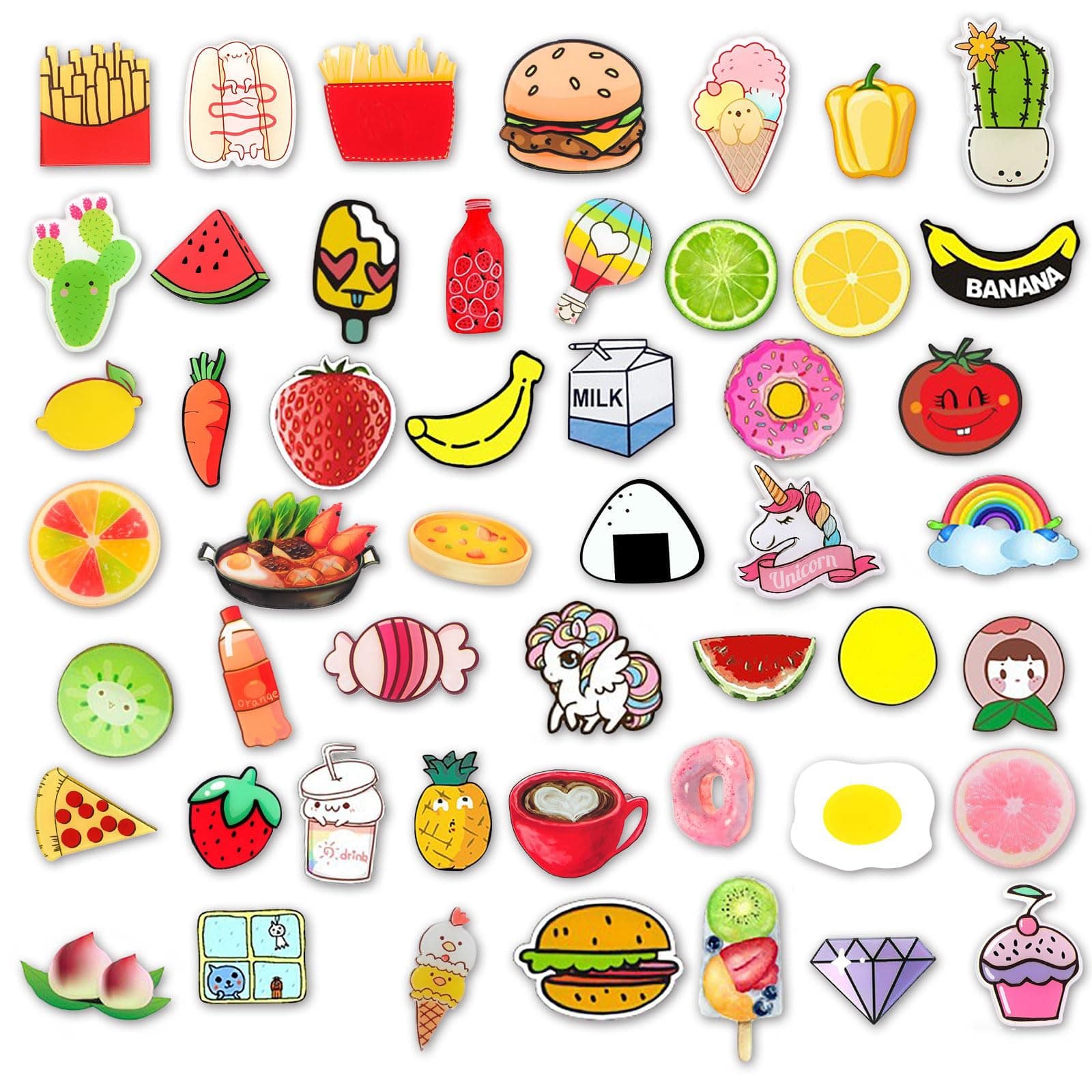 MJartoria 40+ PCS Cute Acrylic Lapel Pins for Backpack-Food Fruit Aesthetic Novelty Cartoon Brooch Badge Pin Set for Clothing Bags Jackets