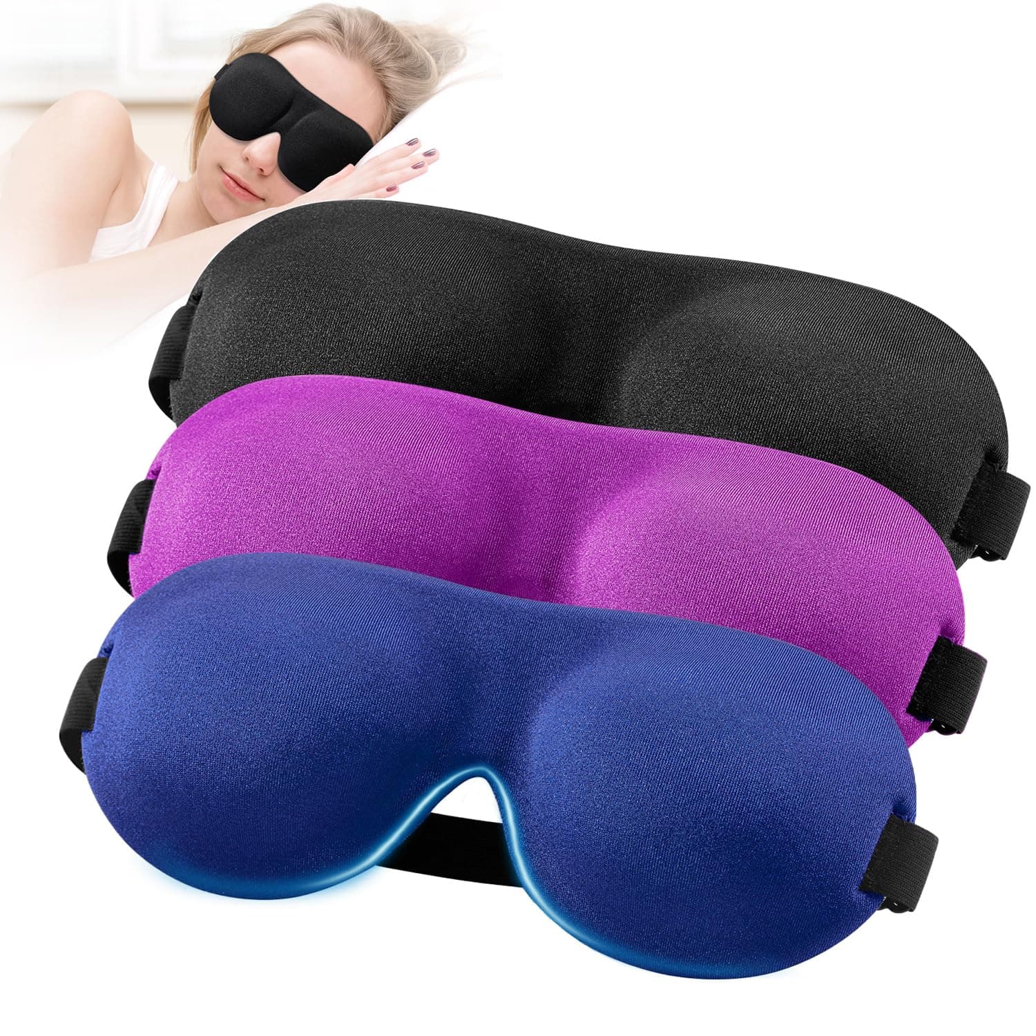 YIVIEW Sleep Mask for Back and Side Sleeper Pack of 3, 100% Light Blocking 3D Eye Masks for Sleeping, Lightweight & Breathable Eye Cover for Women Men, Zero Pressure Night Blindfold