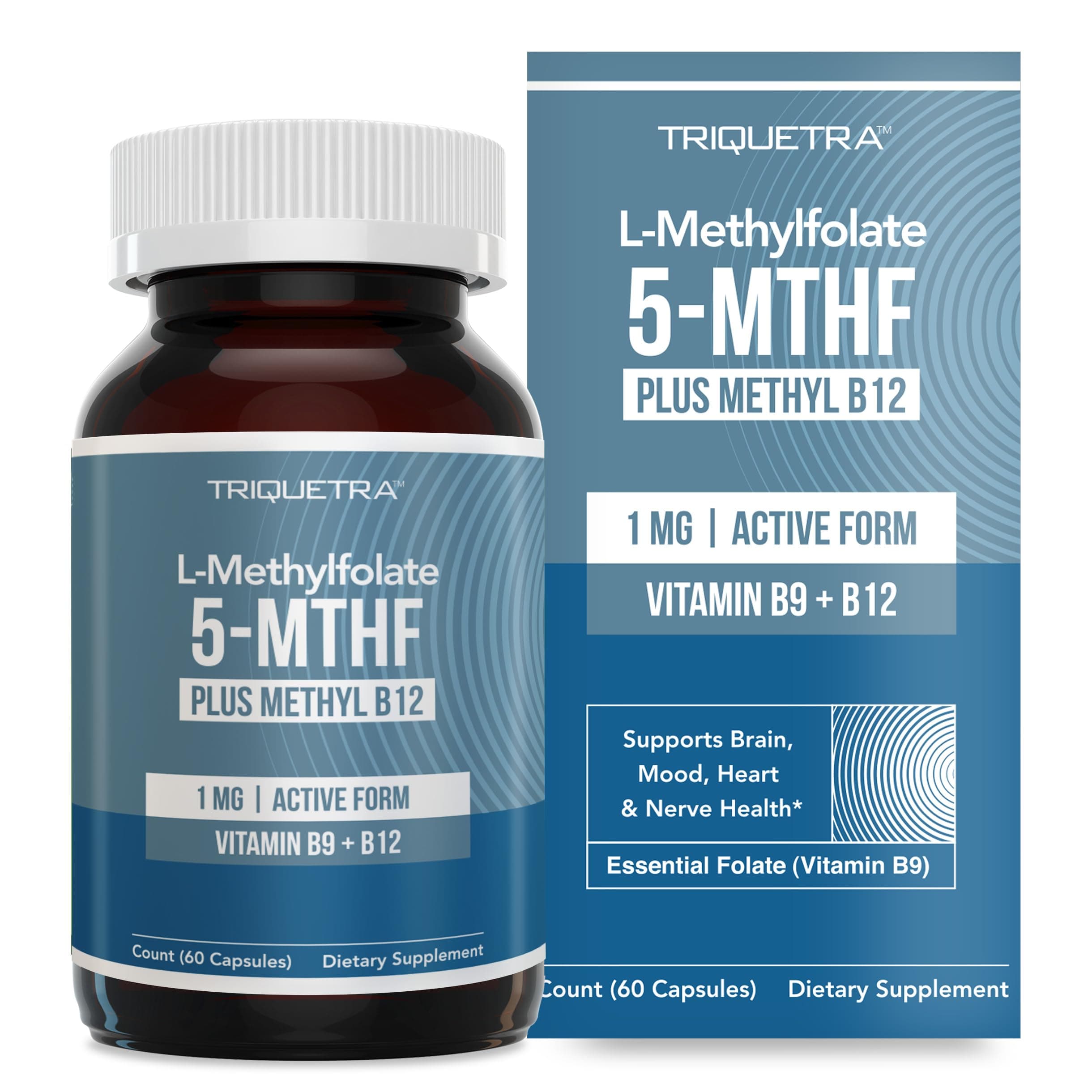 L Methyl Folate 1000 mcg Plus Methyl B12 Cofactor – Active 5-MTHF Form - Supports Mood, Methylation, Cognition – Highly Bioavailable Bioactive Forms of Vitamin B9 & B12 (60 Capsules – 60 Servings)