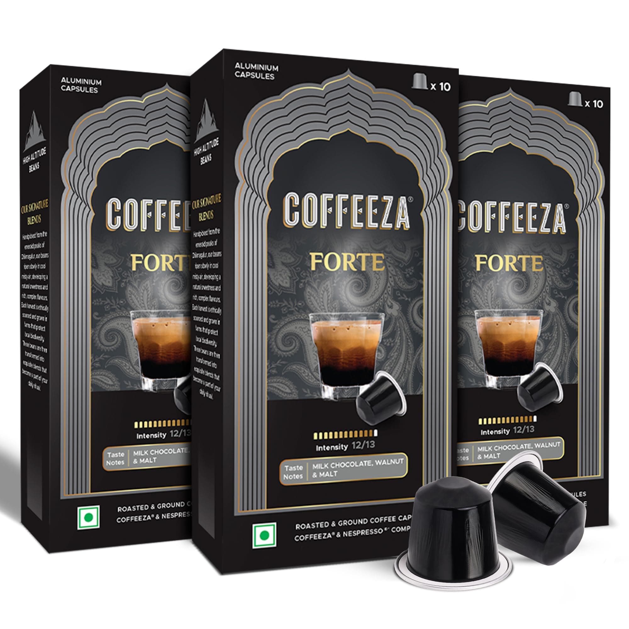 - COFFEEZA Forte Aluminium Coffee Capsules, Intensity 12/10 - Nespresso Compatible Coffee Pods (Box Of 30), 249 Gram