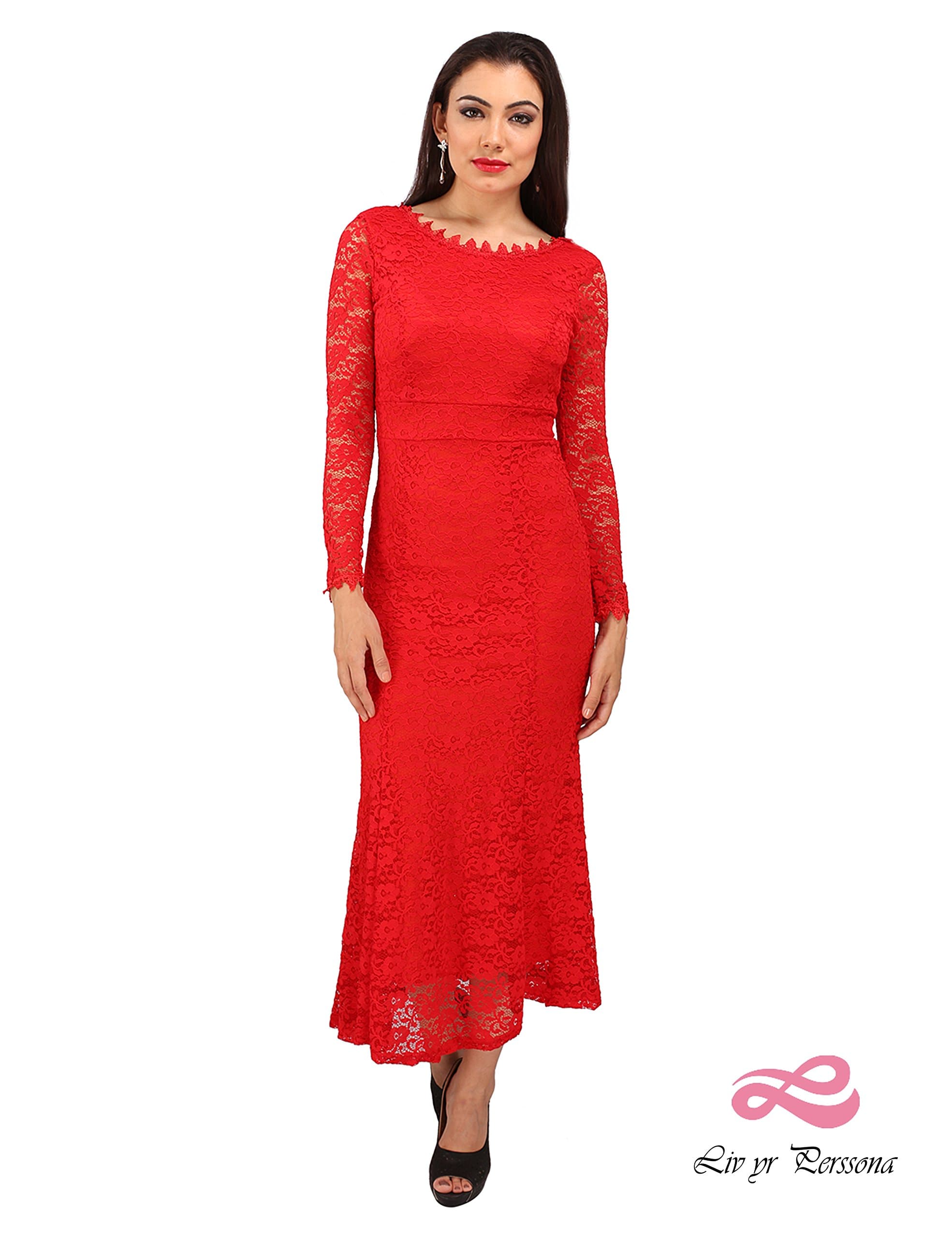 Women's Net Mermaid Full Sleeve Gown Weeding and Party Dress