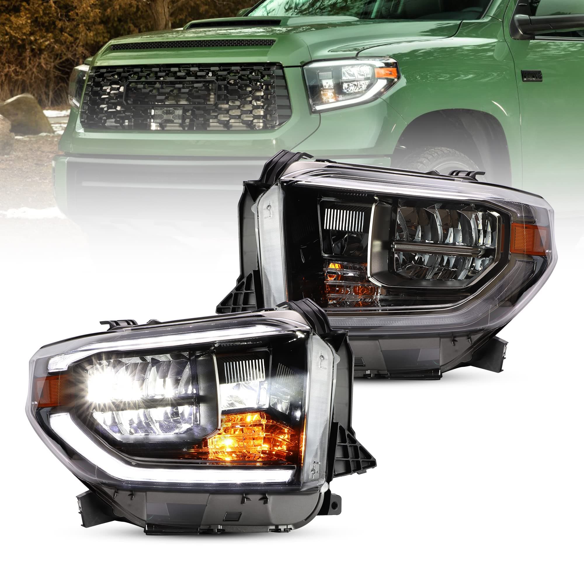 VLAND Projector Led Headlights Compatible with Toyota Tundra 2014-2019 w/Sequential Turn Signal, Chrome, passenger&driver Side