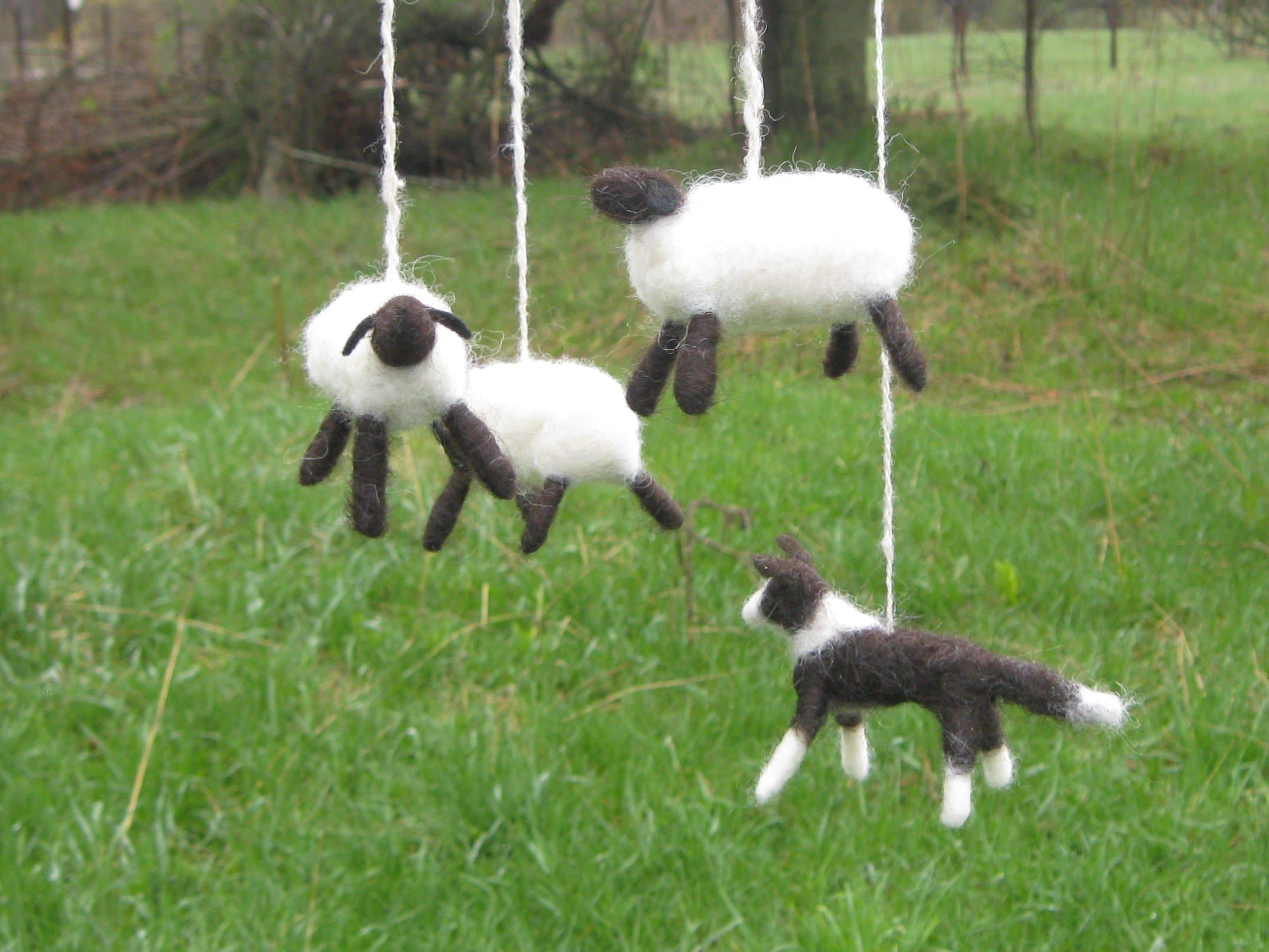 Felted Border Collie and Sheep Baby Mobile