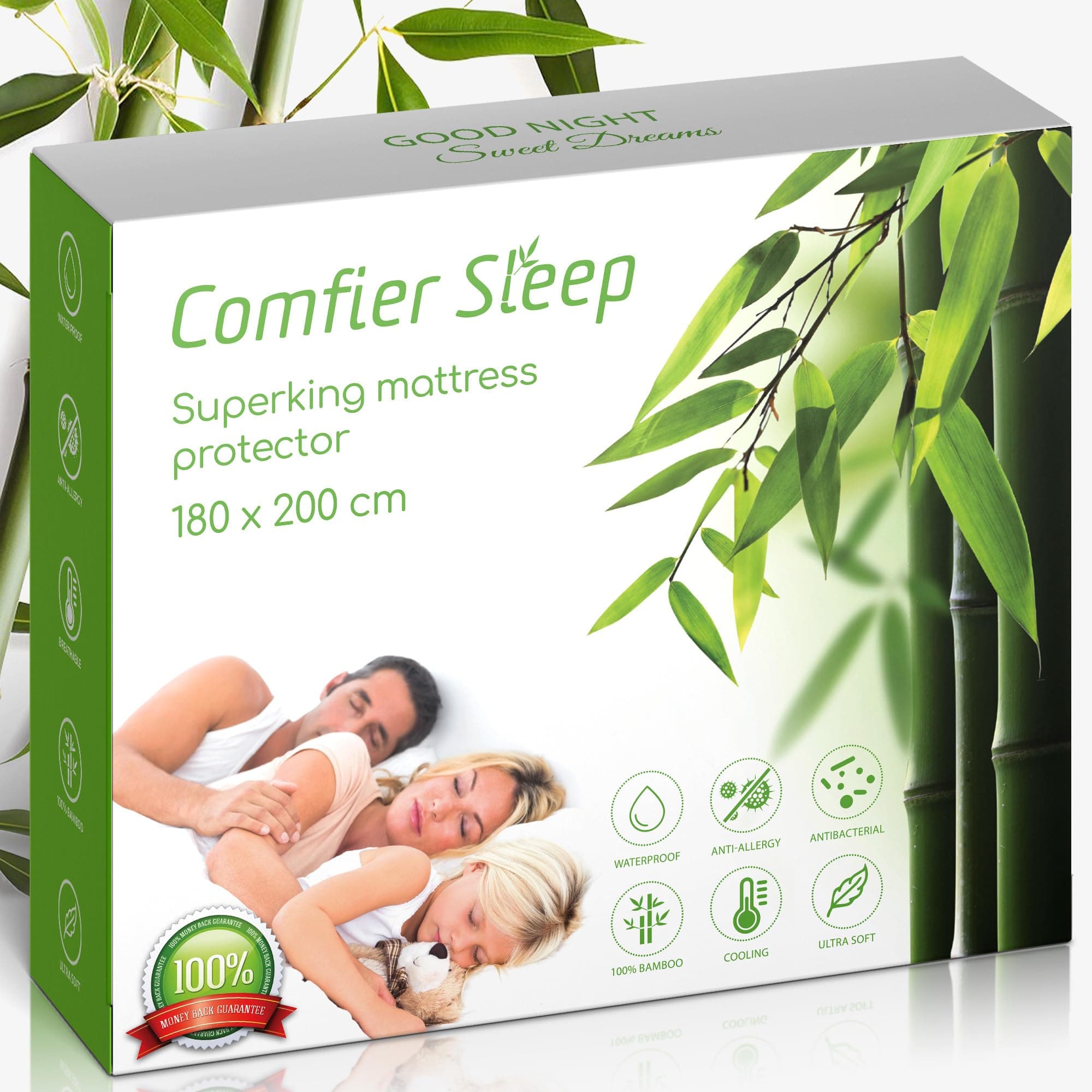 Super King Mattress Protectors 180x200cm – Fitted Cover 100% Bamboo – Breathable, Soft, Naturally Cooling, Waterproof – Mattress Protector Super King Size
