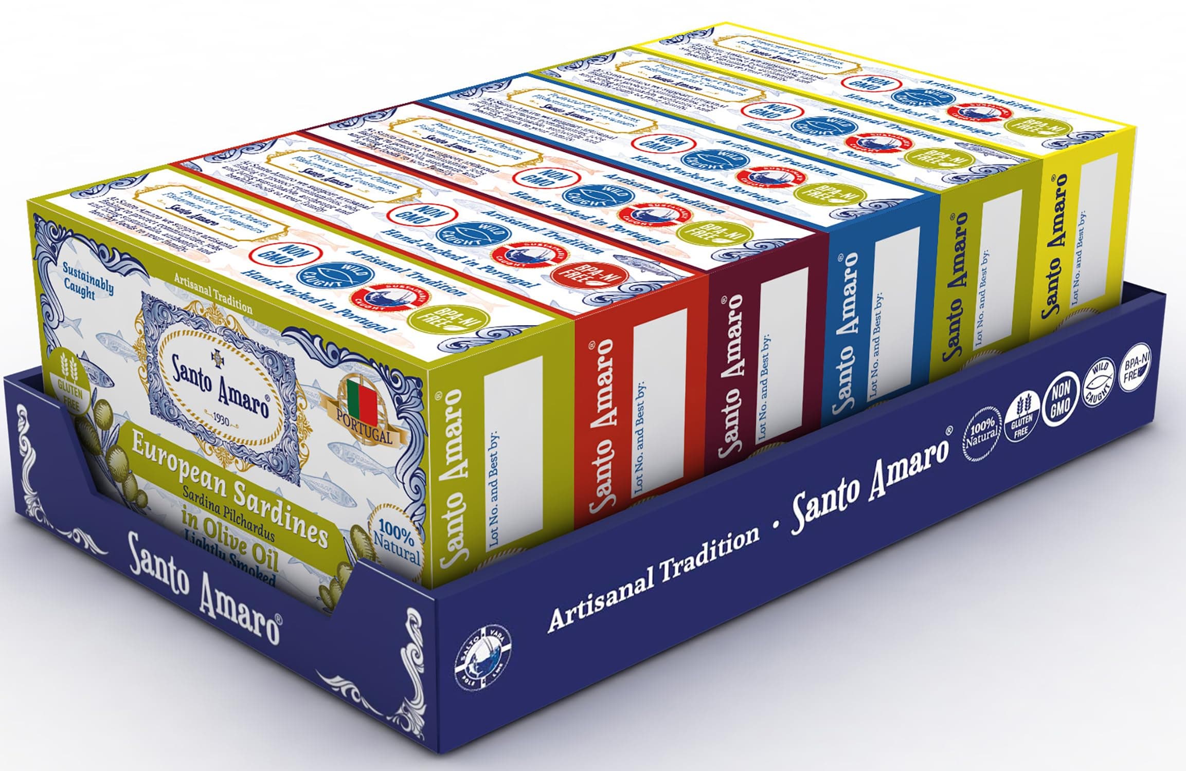 Santo Amaro - 6 Flavor Variety Pack Sampler European Wild Sardines - Virgin Olive Oil - Tomato Sauce from Puree - Virgin Olive Oil & Spicy Red Piri Piri Pepper - Spring Water - Virgin Olive Oil & Lisbon Lemon - Tomato Puree with Spicy Red Piri Piri Pepper (6 Pack, 120g Each) 100% Natural - GMO FREE - Keto - Paleo - Hand Packed in PORTUGAL (6 Pack)