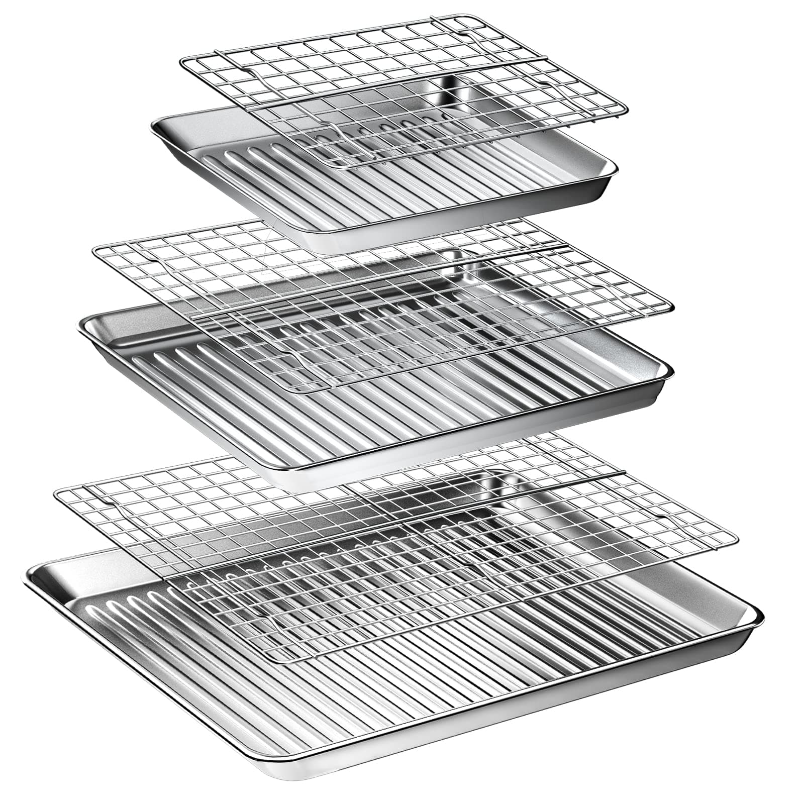 Baking Sheet with Rack Set (3 Pans + 3 Racks), Stainless Steel Cookie Sheet with Cooling Rack For Oven, AIKKIL Nonstick Baking Pan, Warp Resistant & Heavy Duty & Easy Clean, Dishwasher Safe