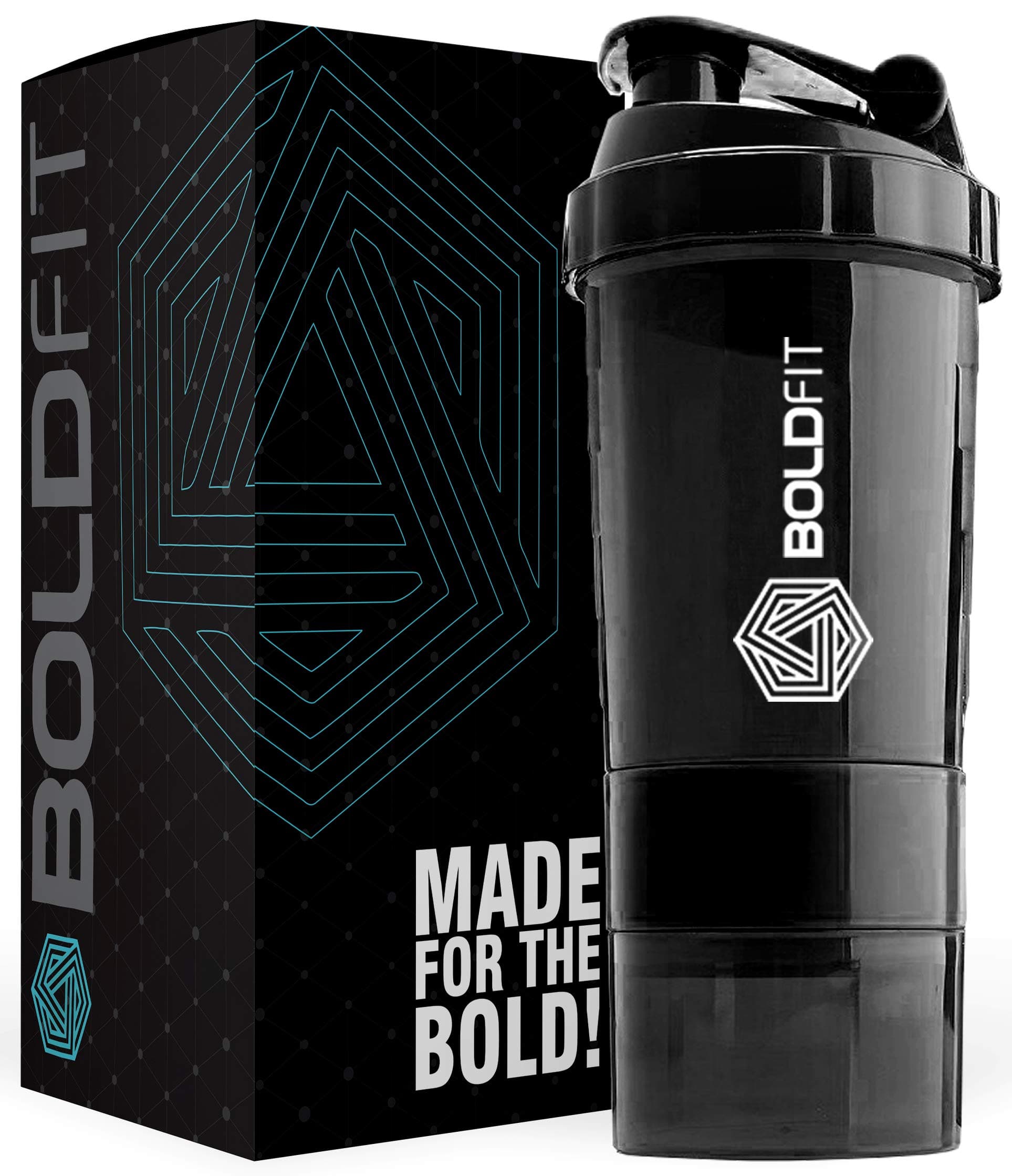 Boldfit Gym Spider Shaker Bottle 500ml with Extra Compartment, Ideal for Protein, Preworkout and BCAAs, BPA Free Material Sipper Bottle (Black)
