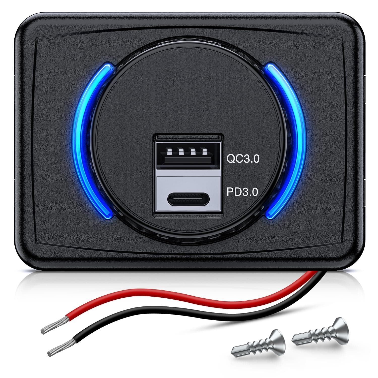 Nilight Quick Charge Socket 12V 24V PD Type C and USB Charger 3A Car Outlet with Waterproof Cover Spring Cap LED Light Dual Charging Port for Cars Trucks Motorcycle RVs Campers, 2 Years Warranty