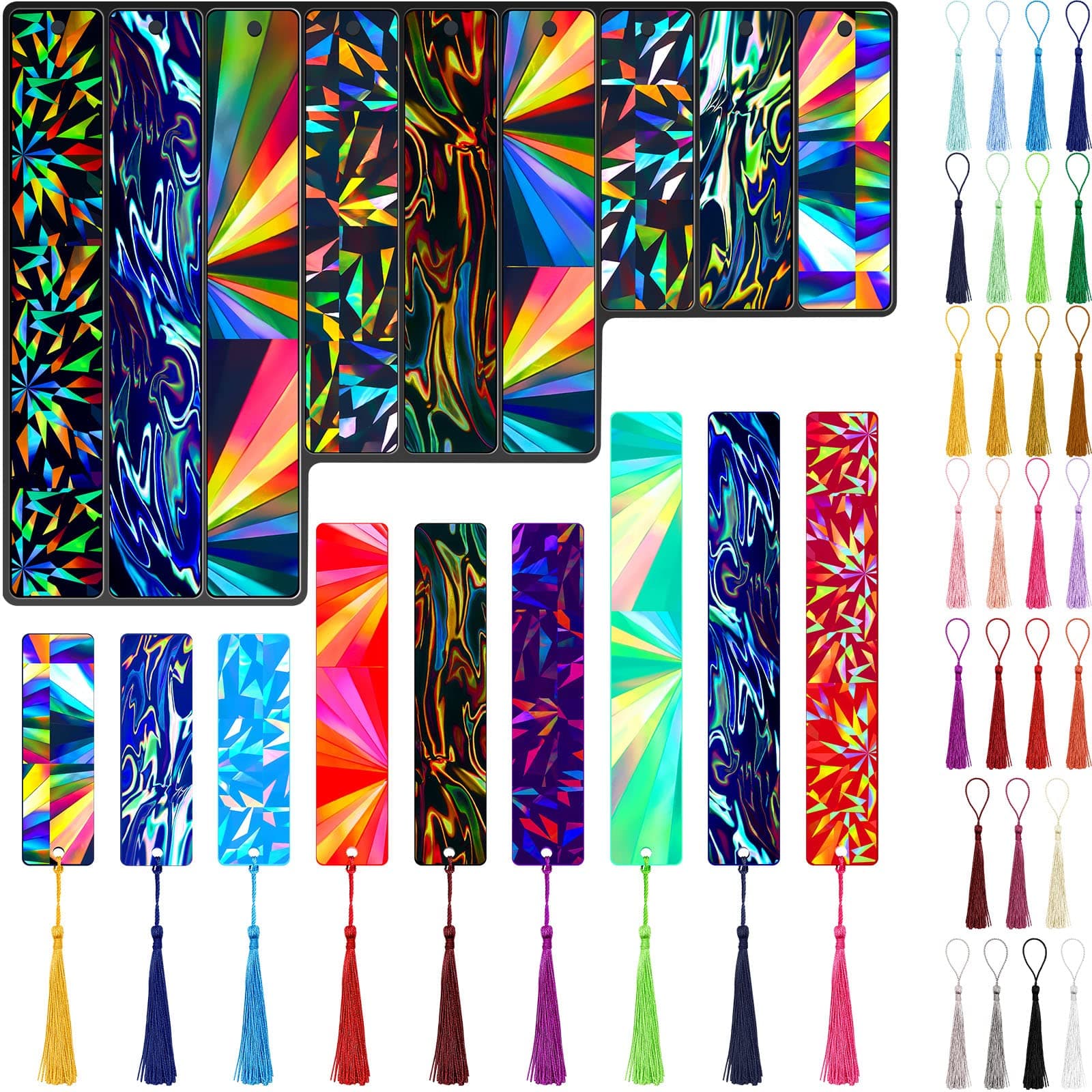 9 Pack Holographic Bookmark Resin Mold Bookmark Molds for Epoxy Resin Silicone Molds with 27 Pieces Colorful Tassels for Jewelry DIY Craft