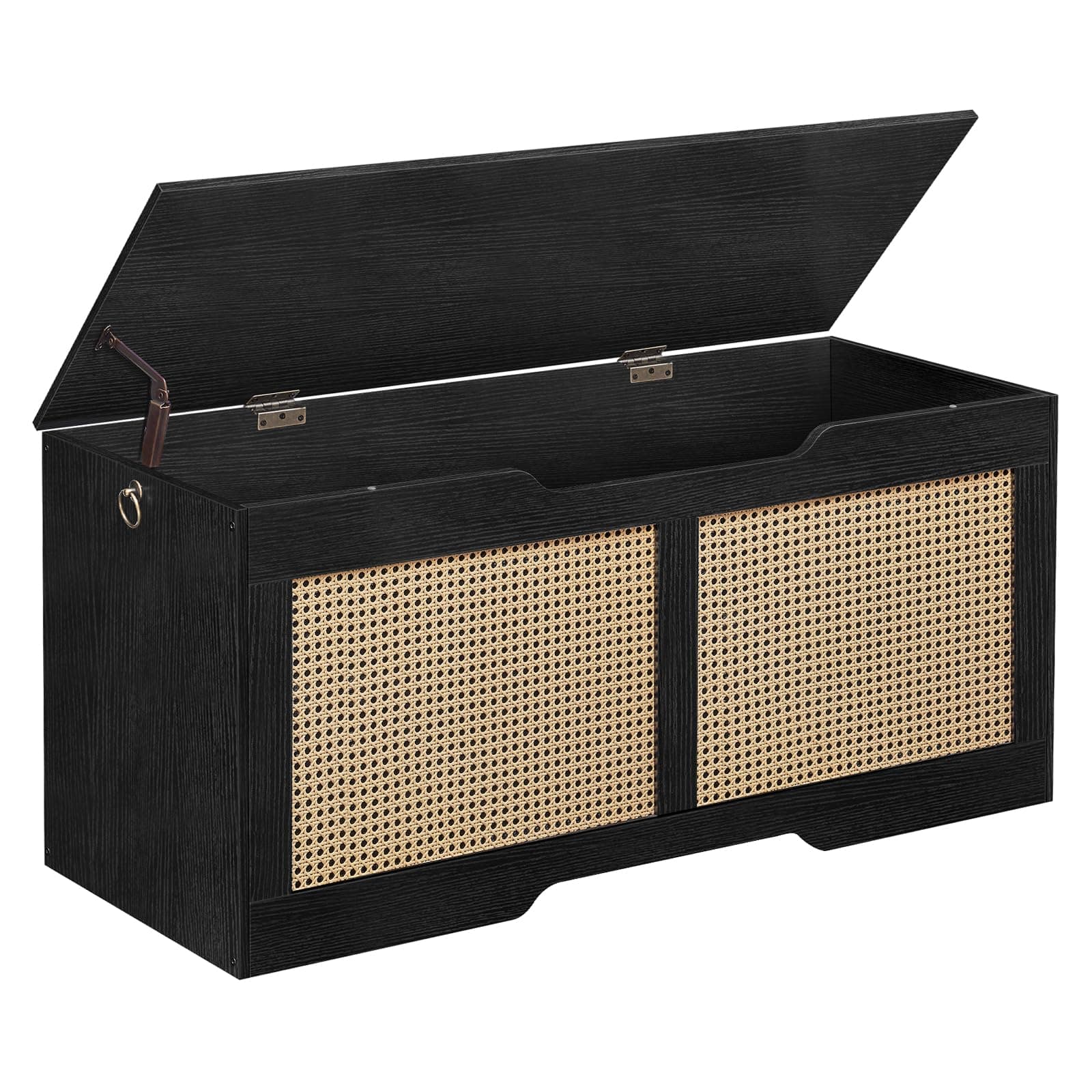 HOOBRO Storage Bench, 43.3" Toy Box, Rattan-Like Storage Chest, Sturdy Entryway Bench Supports 220 lb, Toy Chest, Safety Hinge, U-Shaped Opening, Easy Assembly, Black BB22CW01