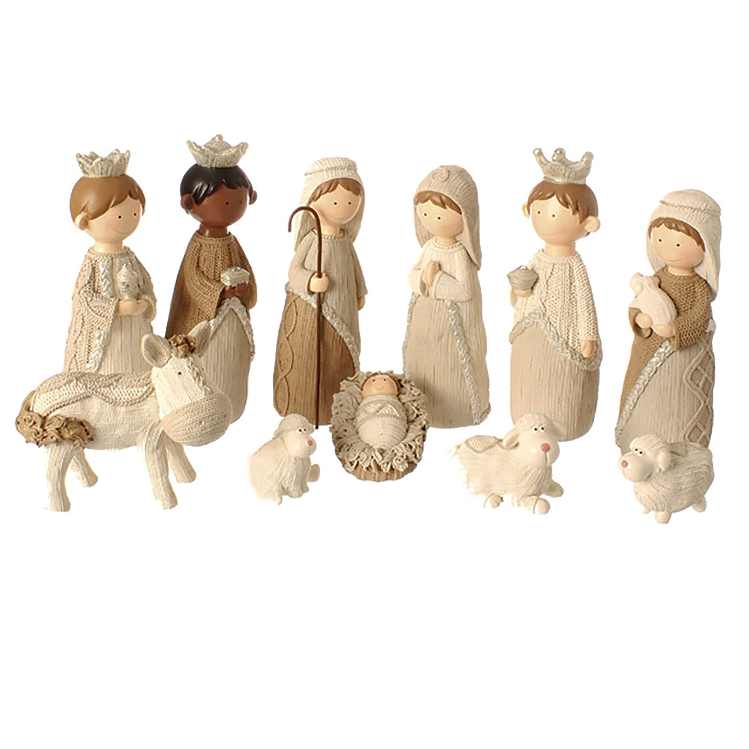 Rhode Island Novelty 11-piece Faux Knit Style Holy Family Resin Christmas Nativity Manger Set, 8.5 Inches