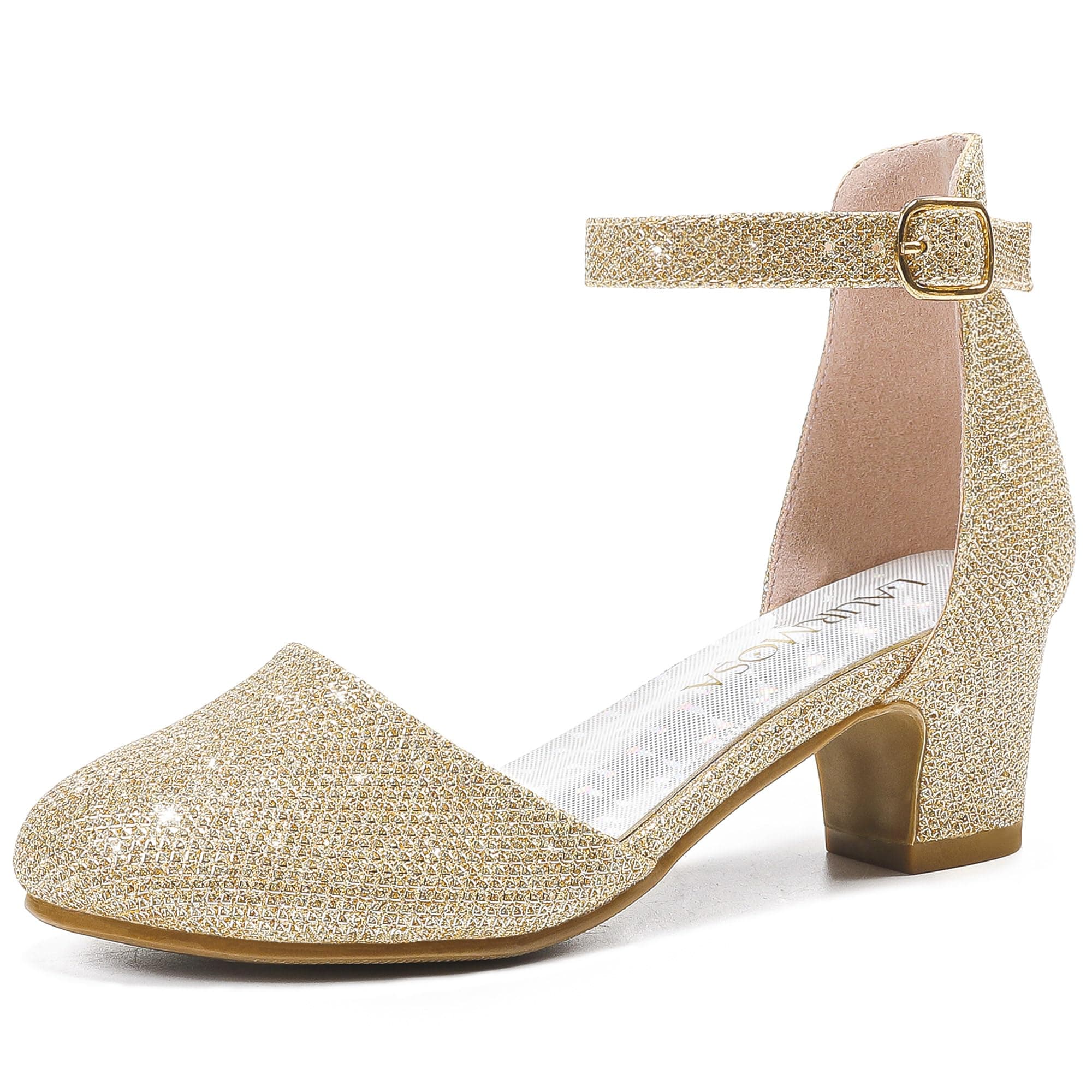 Girls Dress Shoes Closed Toe Chunky High Heels Ankle Strap Wedding Party Pump Shoes