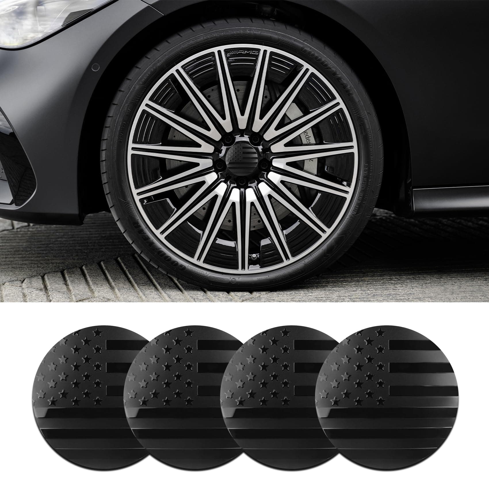 4PCS Car Wheel Center Hub Cover, Center Caps for Rims, Waterproof & Rustproof Automotive Accessories Decals, Universal Car Accessories Hub Caps Compatible with Cars (Black Flag)