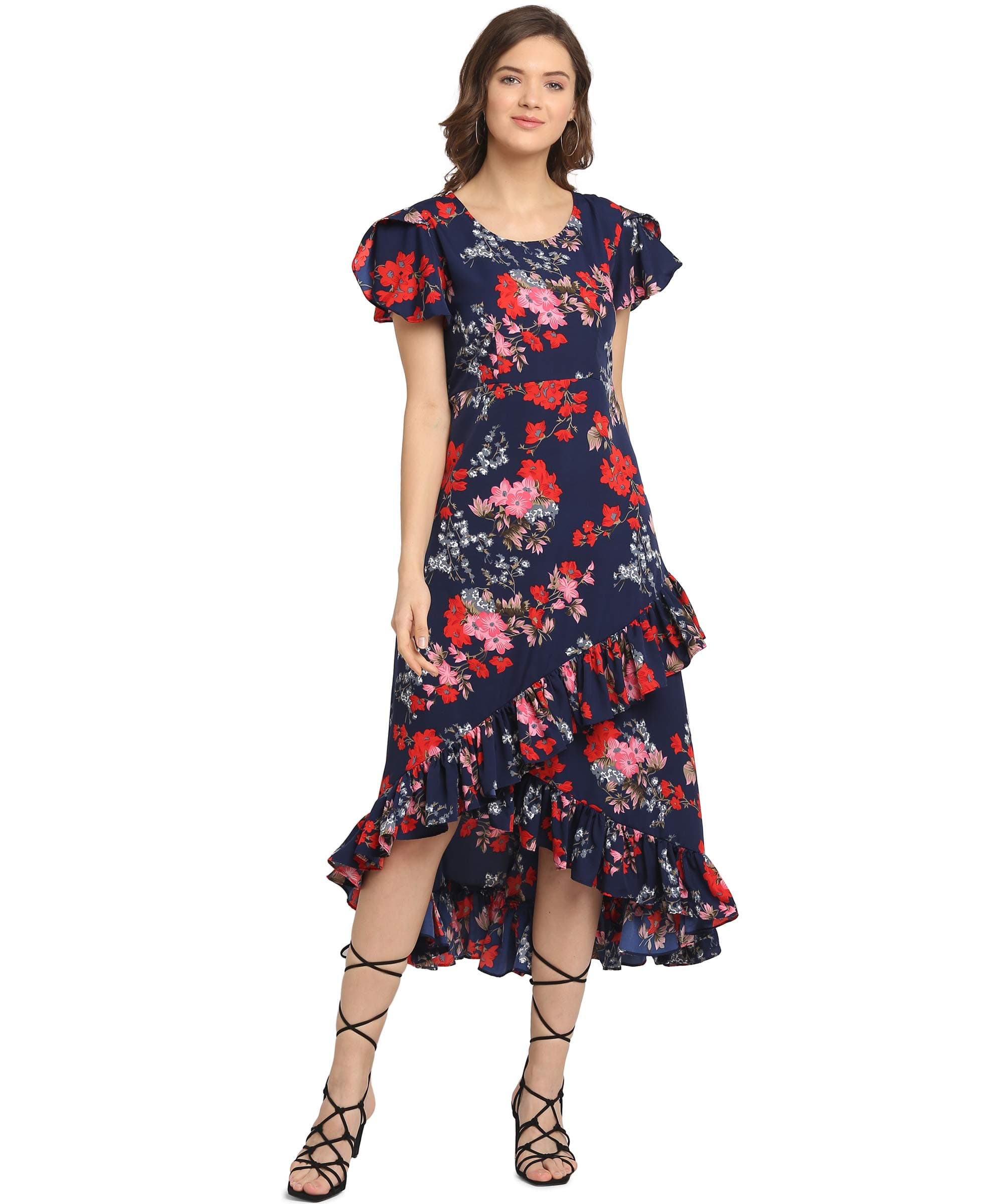 OOMPH! Women's Western & Fusion wear Wrap Midi Dresses for Women, Blue - md159