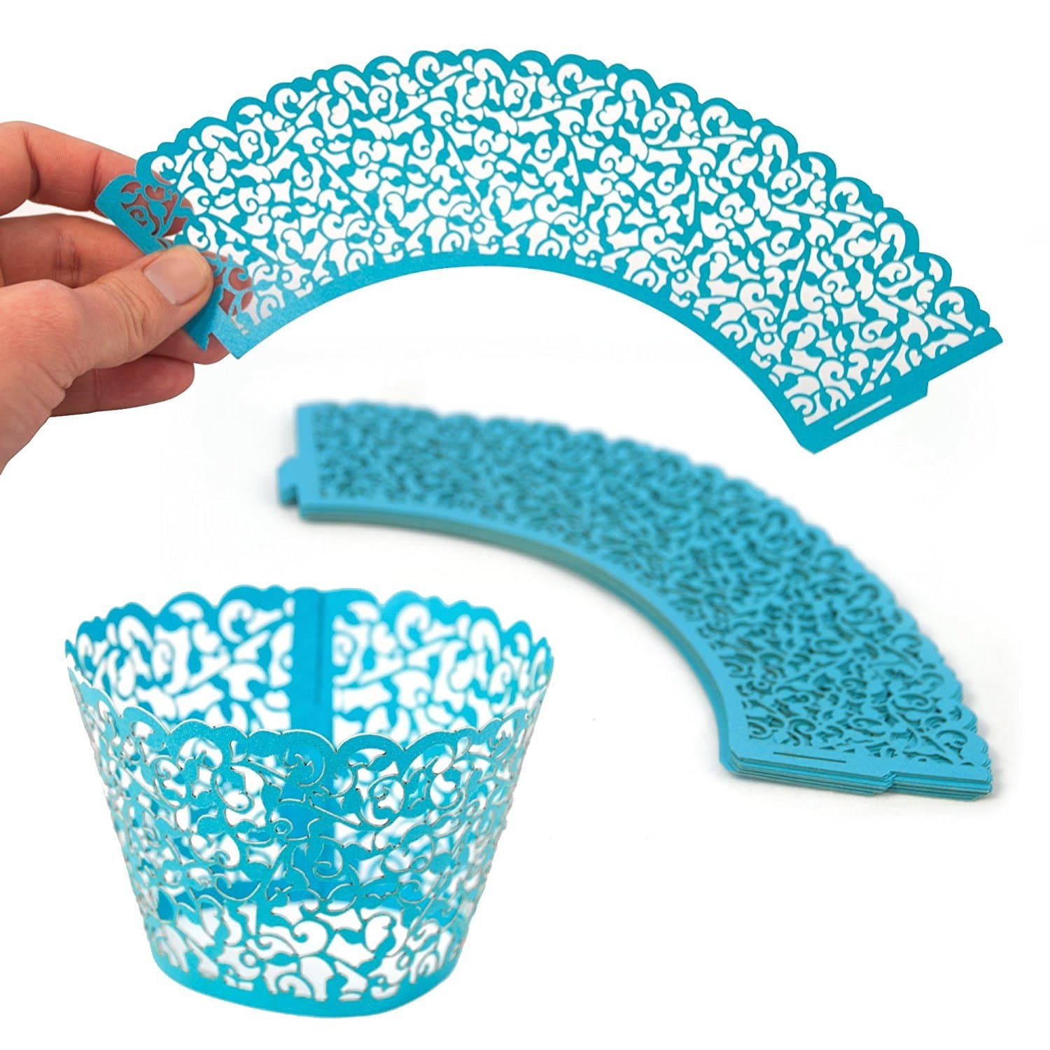 Decorative Lace Patterned Cupcake and Muffin Wrappers 96 Pack of Blue